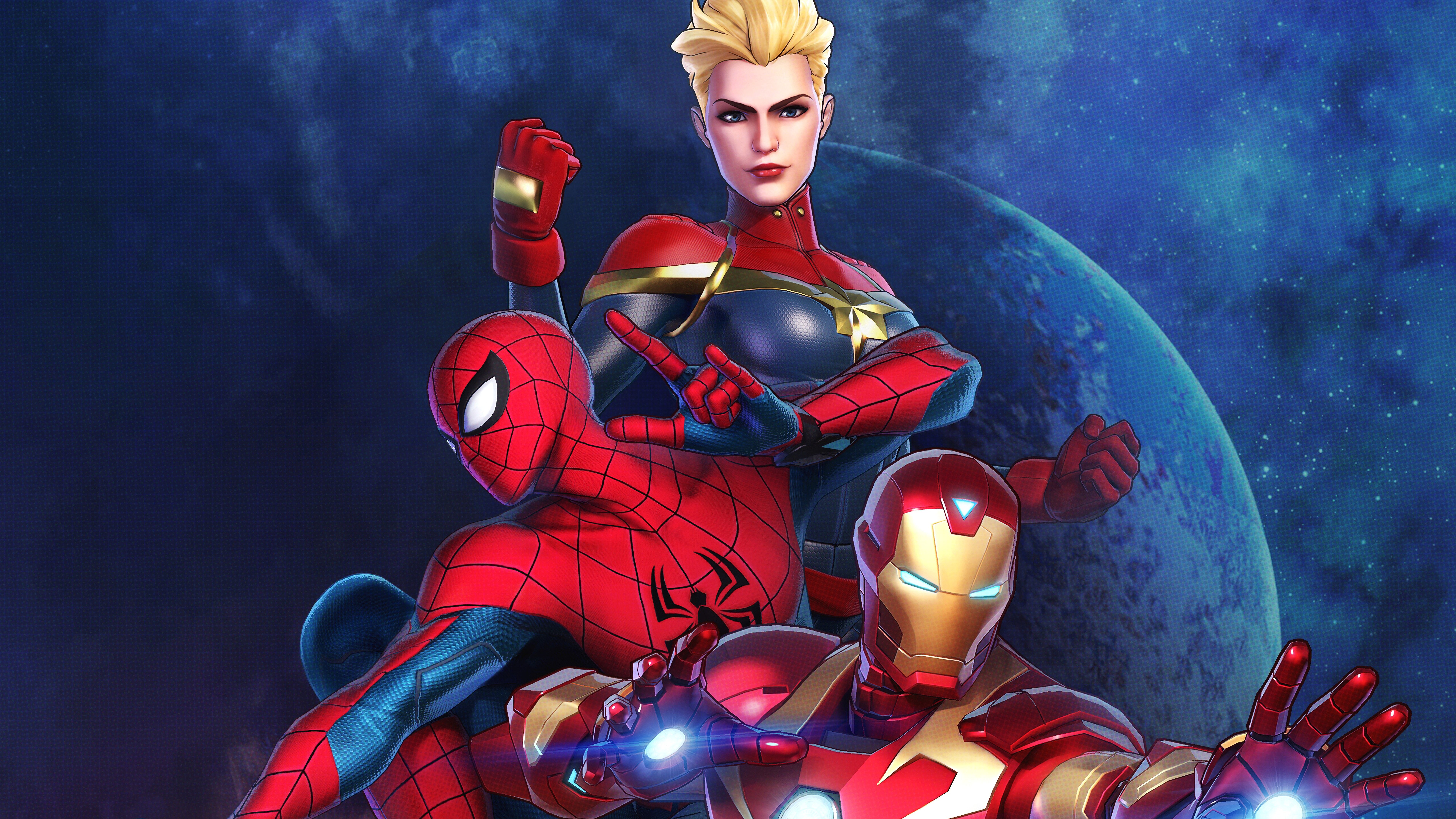 Marvel Ultimate Alliance 3, Captain Marvel, Spider Man, Iron Man, 8K Wallpaper
