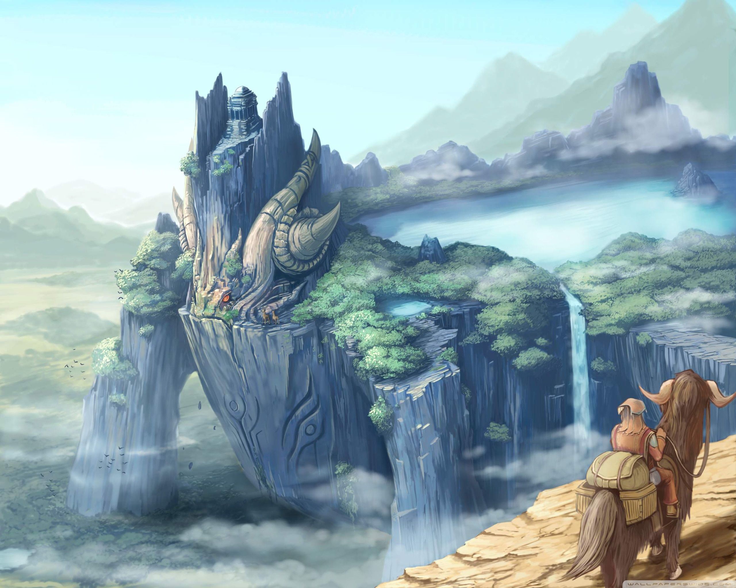 Dragon Castle Fantasy Art Ultra HD Desktop Background Wallpaper for: Multi Display, Dual Monitor, Tablet