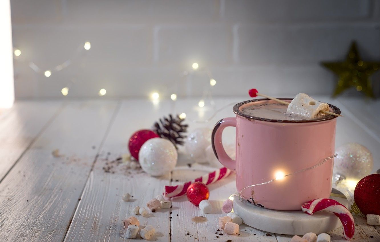 Wallpaper decoration, New Year, Christmas, mug, Christmas, cup, New Year, decoration, xmas, Merry, hot chocolate, marshmallow, marshmallows image for desktop, section новый год