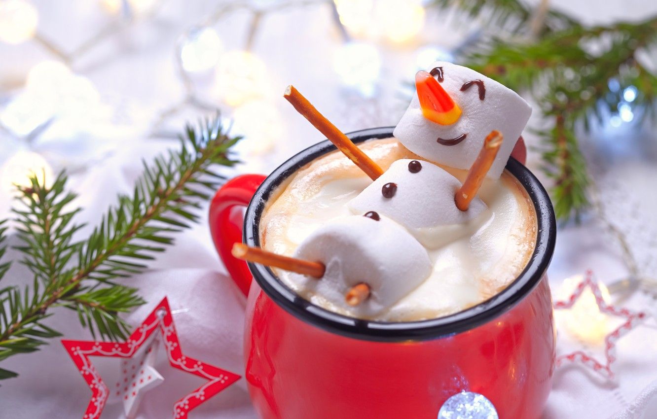 Wallpaper decoration, tree, New Year, Christmas, Cup, snowman, Christmas, cup, Merry Christmas, Xmas, cocoa, cocoa, snowman, decoration, holiday celebration, marshmallow image for desktop, section новый год