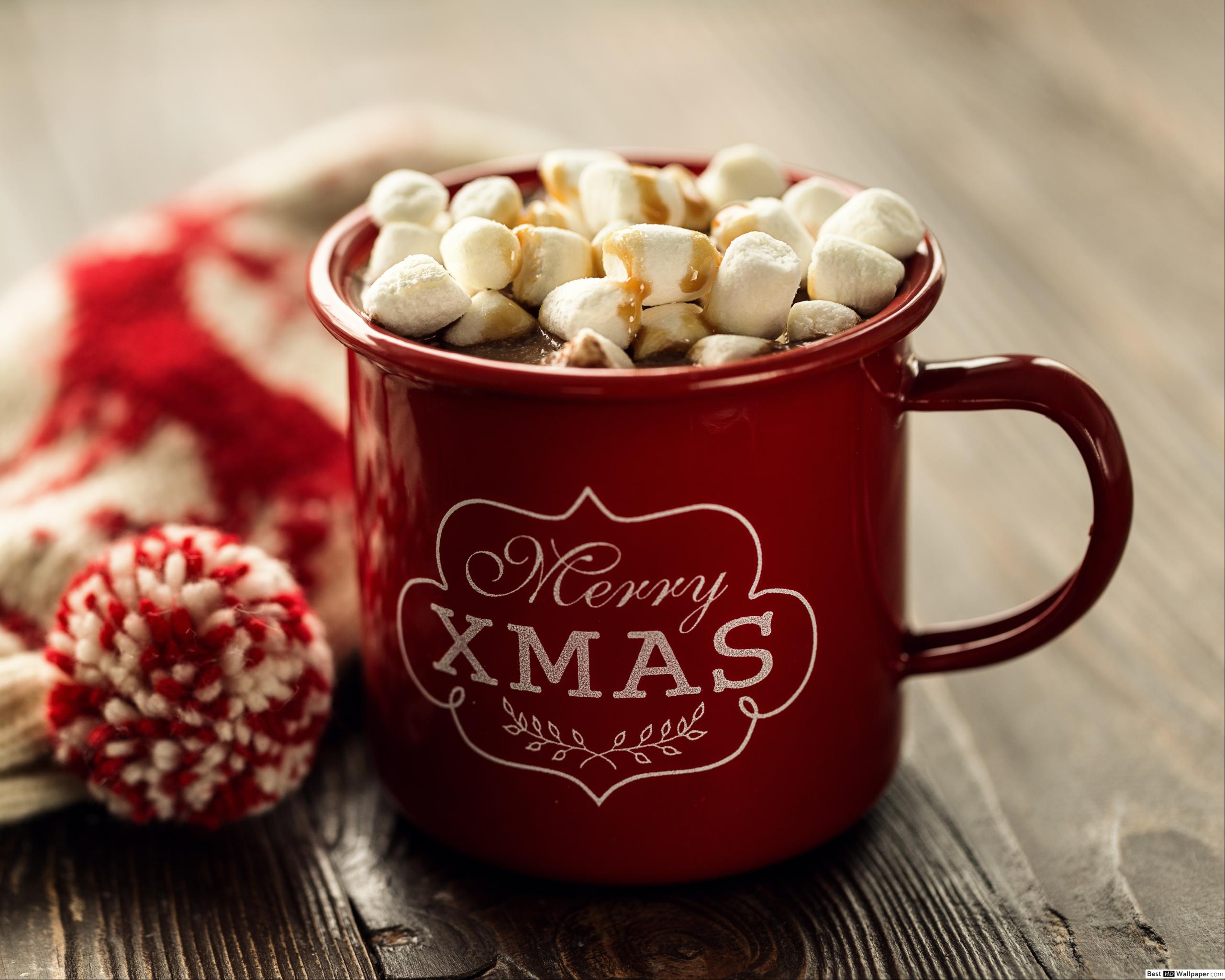 A Xmas mug of hot cocoa with marshmallows HD wallpaper download