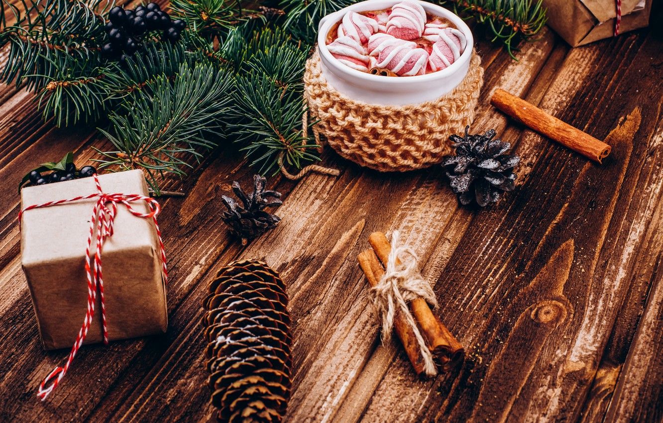 Wallpaper decoration, New Year, Christmas, mug, Christmas, cup, New Year, decoration, xmas, Merry, hot chocolate, marshmallow, marshmallows image for desktop, section новый год