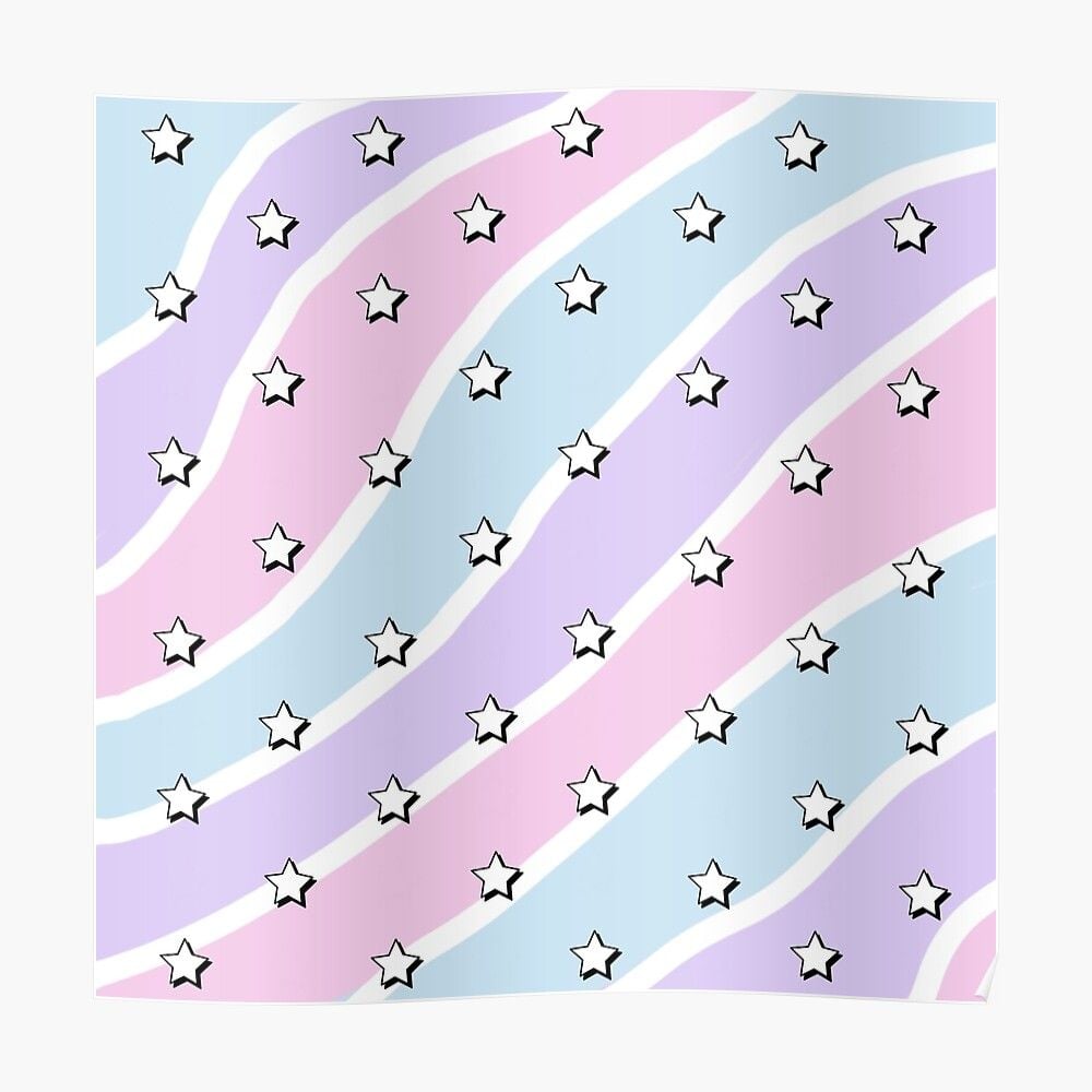 Aesthetic Blue Purple Pink Waves With Stars Wallpaper Sticker By Pastel PaletteD
