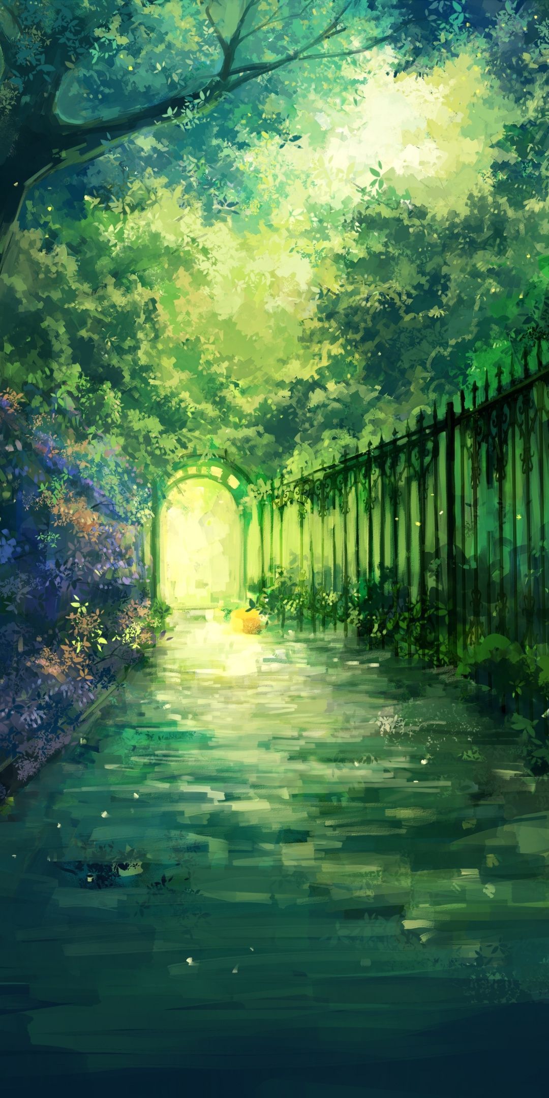 Gate, garden, iron fence, greenery, artwork, 1080x2160 wallpaper. Anime scenery, Anime wallpaper, Picsart background