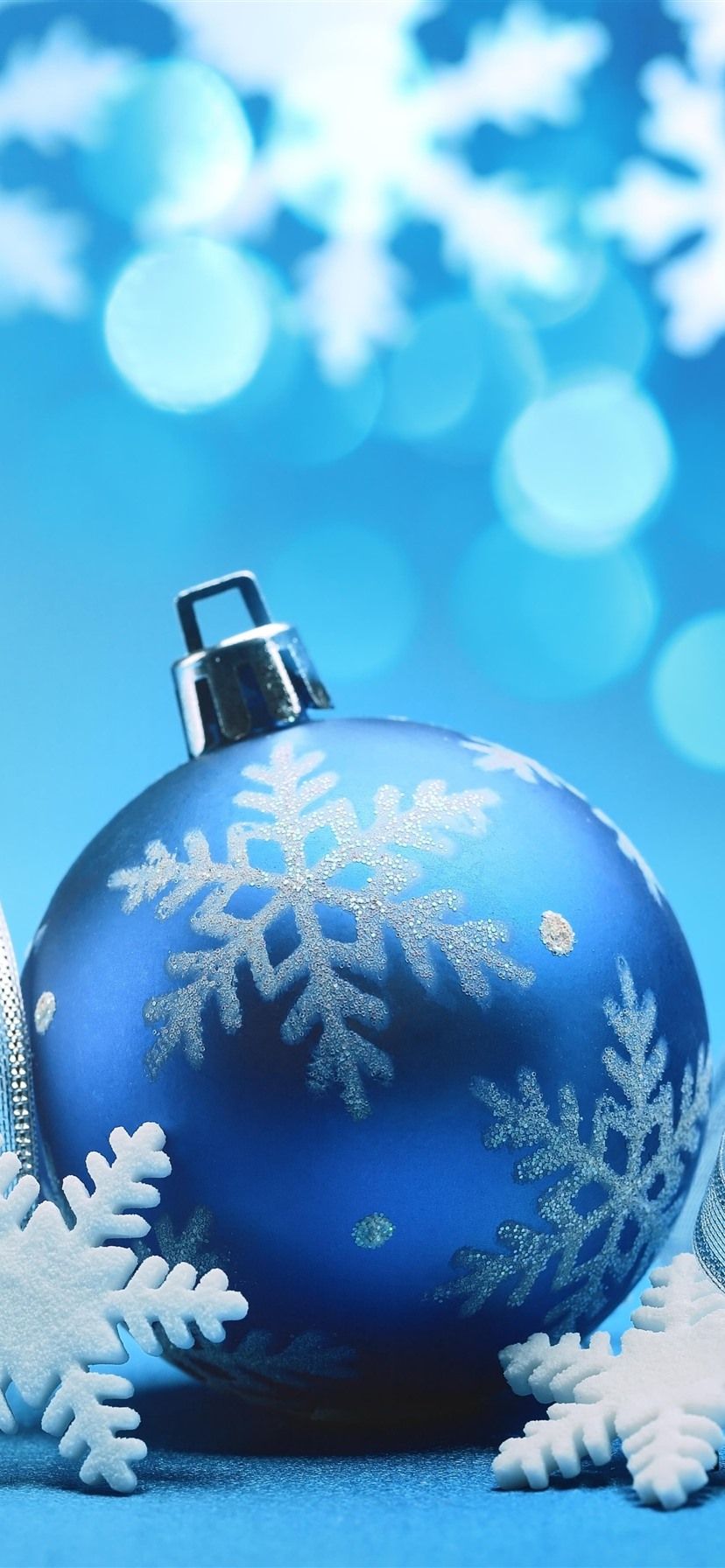 Blue Christmas ball, ribbons, snowflakes, blue backgrounds 1242x2688 iPhone 11 Pro/XS Max wallpaper, background, picture, image