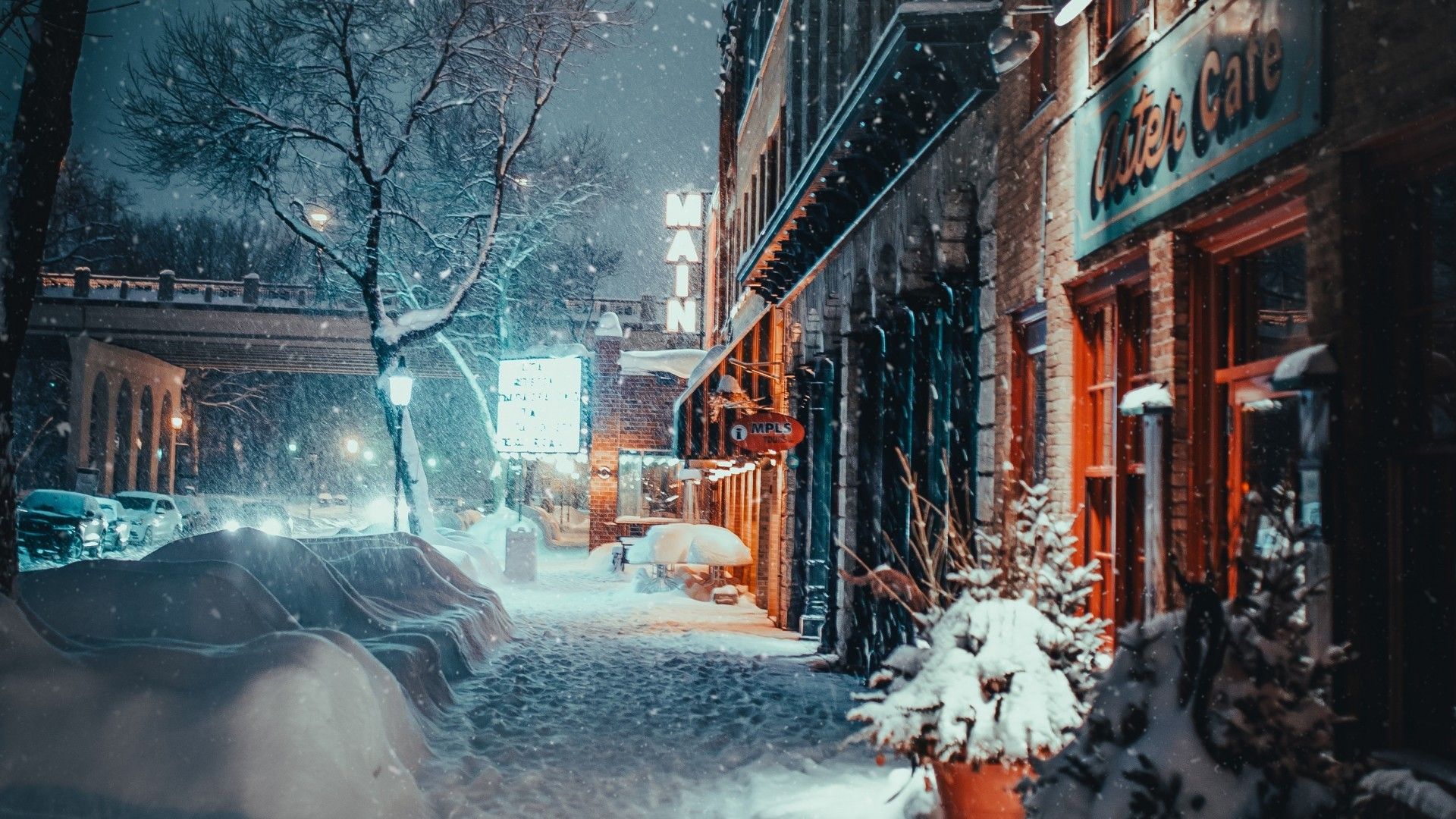 Download 1920x1080 Winter, Town, Urban, Storm, Blizzard, Snow, Buildings Wallpaper for Widescreen