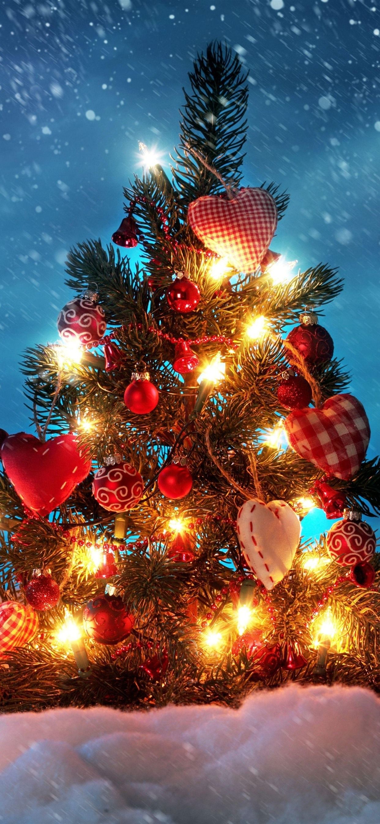 Christmas tree, decoration, lights, snow, winter 1242x2688 iPhone 11 Pro/XS Max wallpaper, background, picture, image