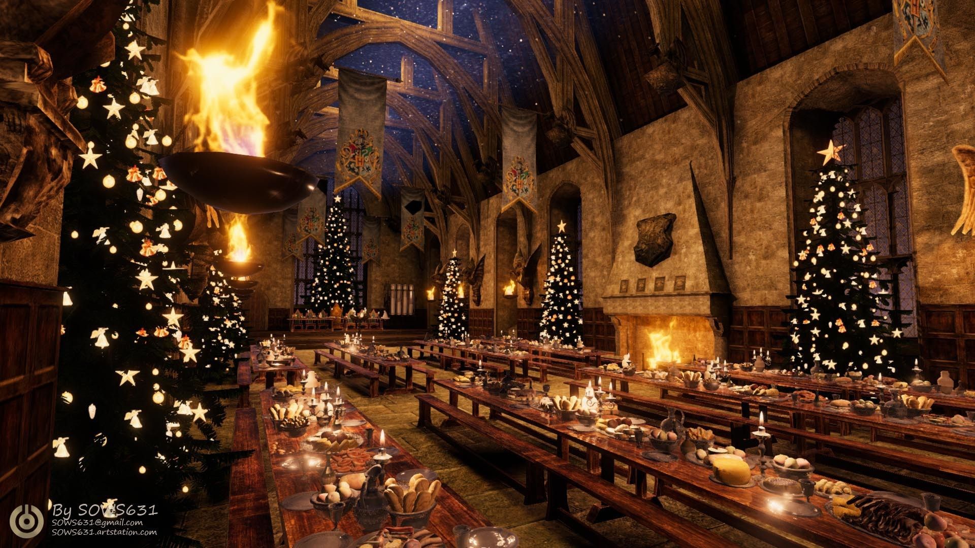 Unity 3D: Christmas in Hogwarts Main Hall, Sasha Sirovnenko. Hogwarts christmas, Hogwarts, Hogwarts great hall