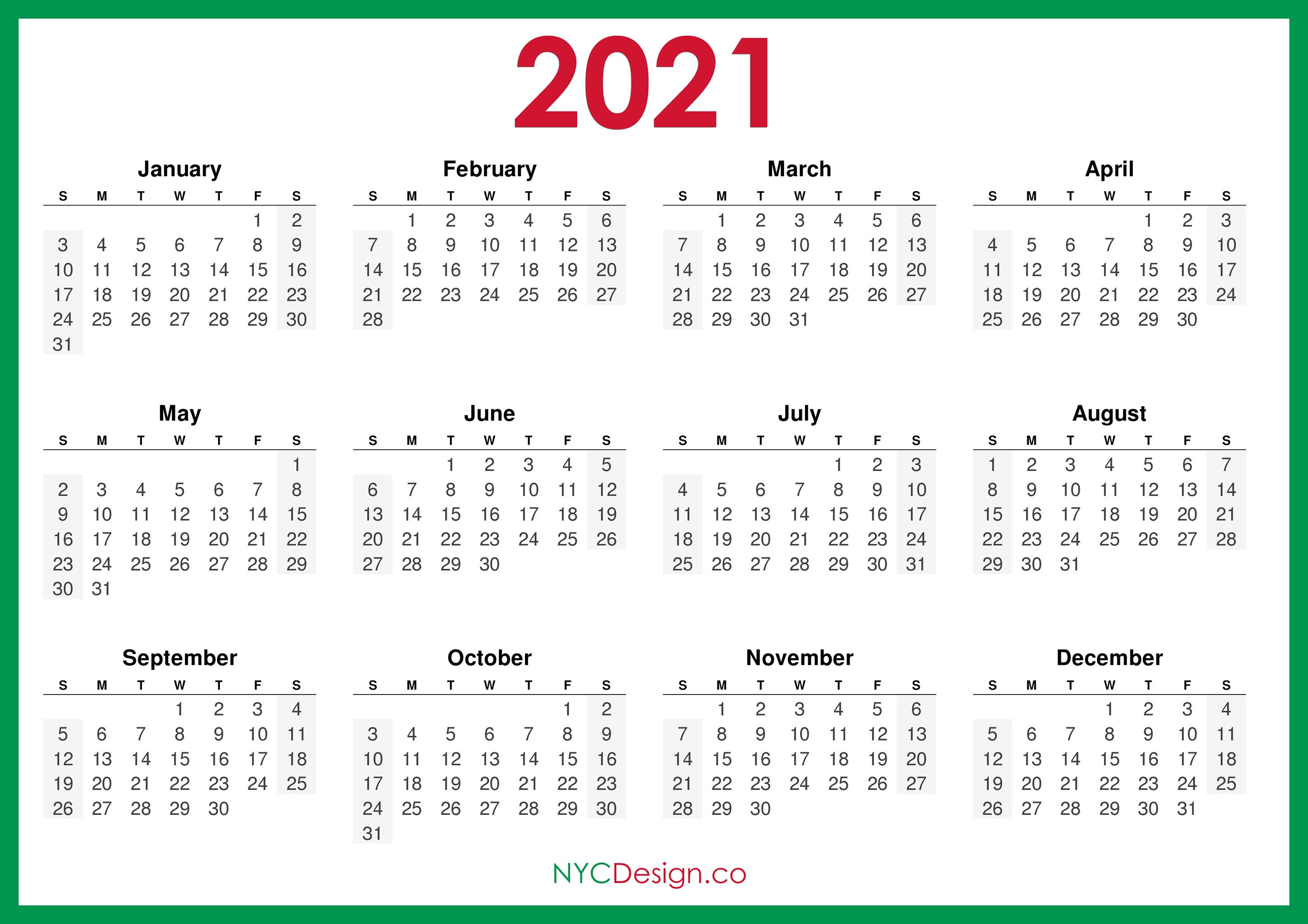 Calendar Printable Free, Horizontal, Green, HD