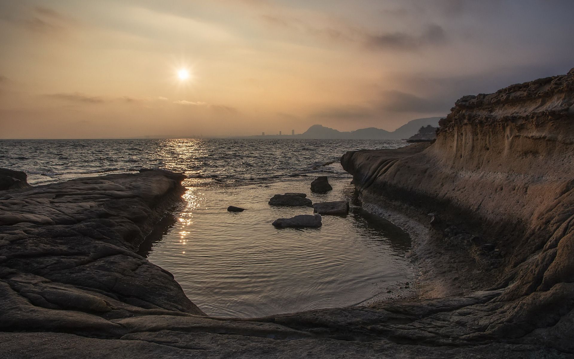 Download wallpaper Cabo de las Huertas, Alicante, Mediterranean Sea, coast, sunset, evening, beach, summer, Valencia, Spain for desktop with resolution 1920x1200. High Quality HD picture wallpaper