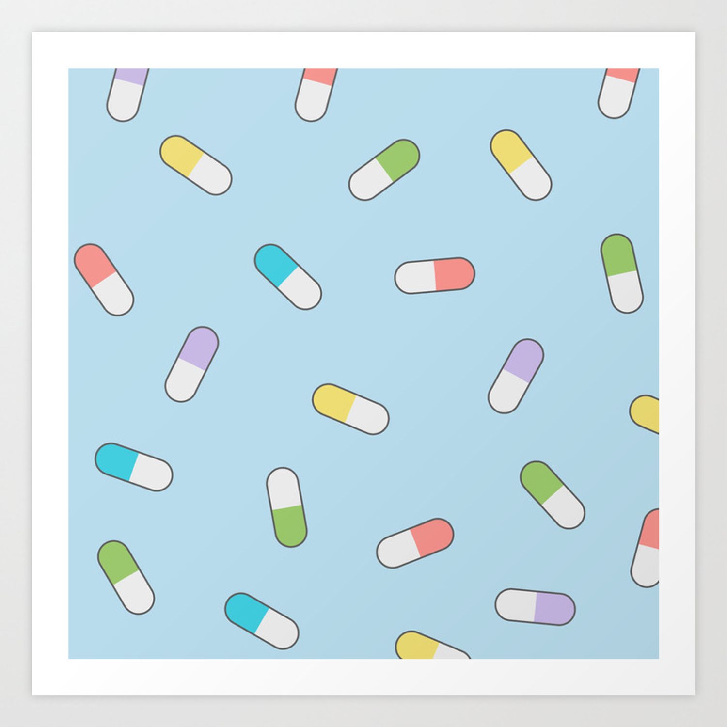 Kawaii Cute Pills Pattern Art Print