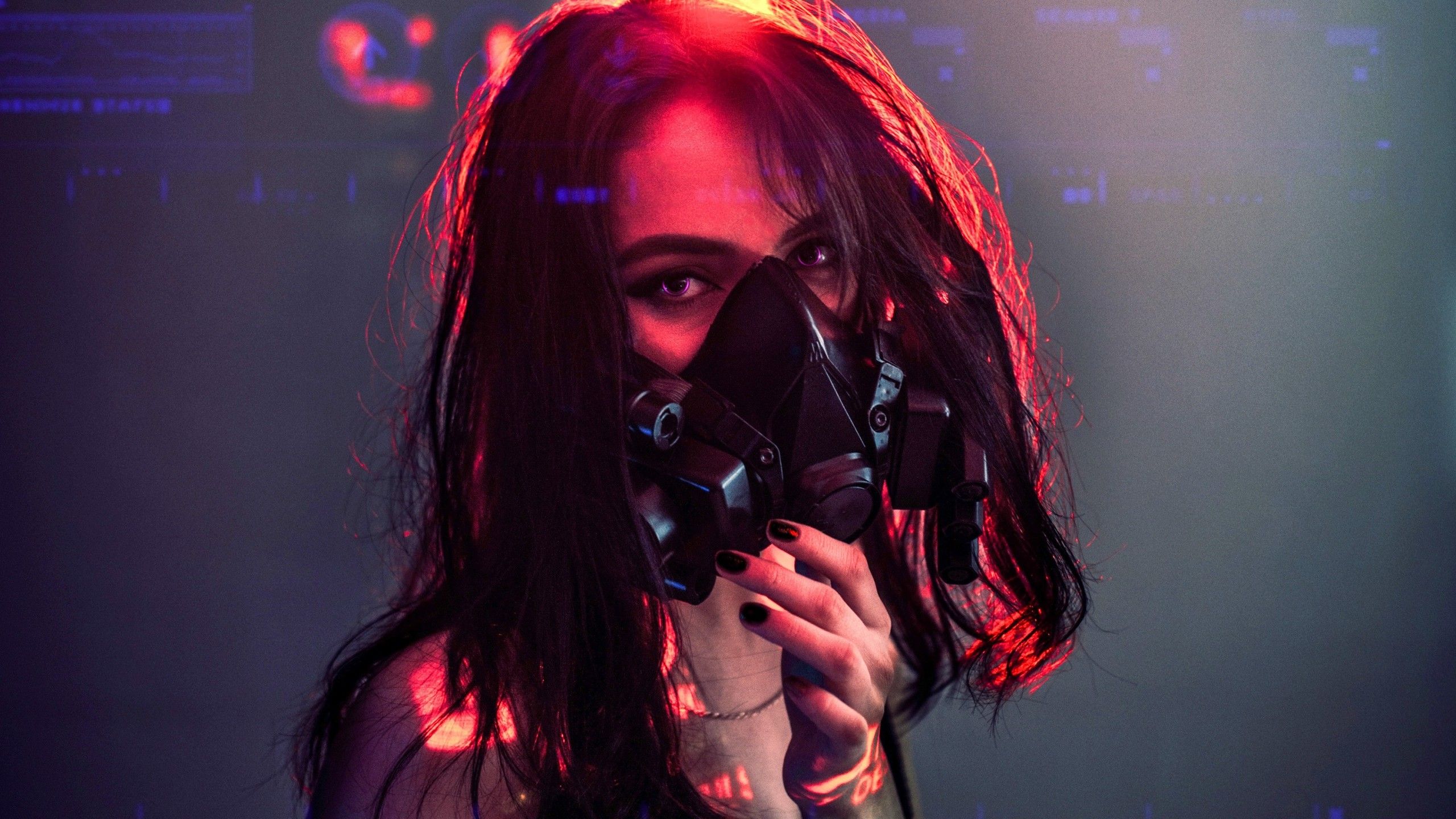 Sci Fi 4K Wallpaper, Cyberpunk Girl, Gas Mask, Teen Girl, People