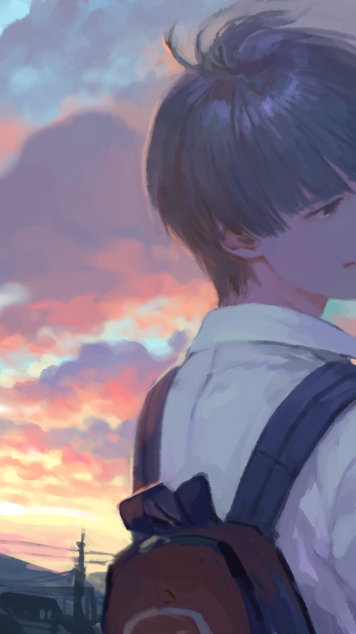 Download 720x1280 Anime Boy, Backpack, Sunset, School Uniform, Smiling Wallpaper for Galaxy S Galaxy Note II, Galaxy Nexus, Alcatel One Touch Idol Ultra