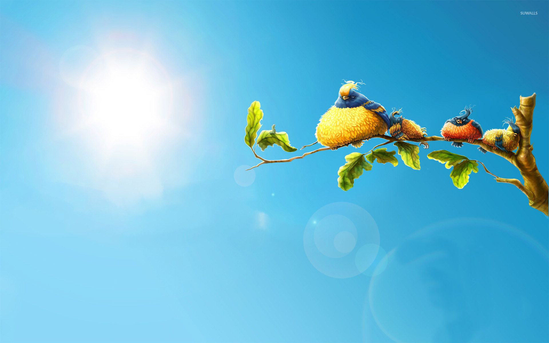 Angry birds sitting on the branch