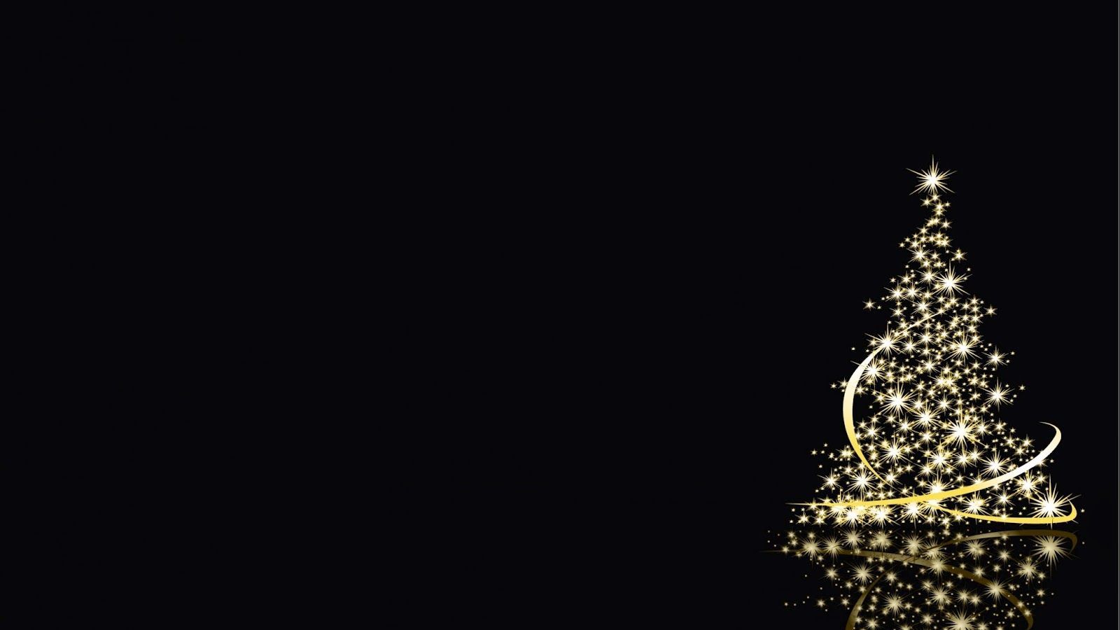Golden Christmas Tree Design With Stars Black Dark Background (1600×900)