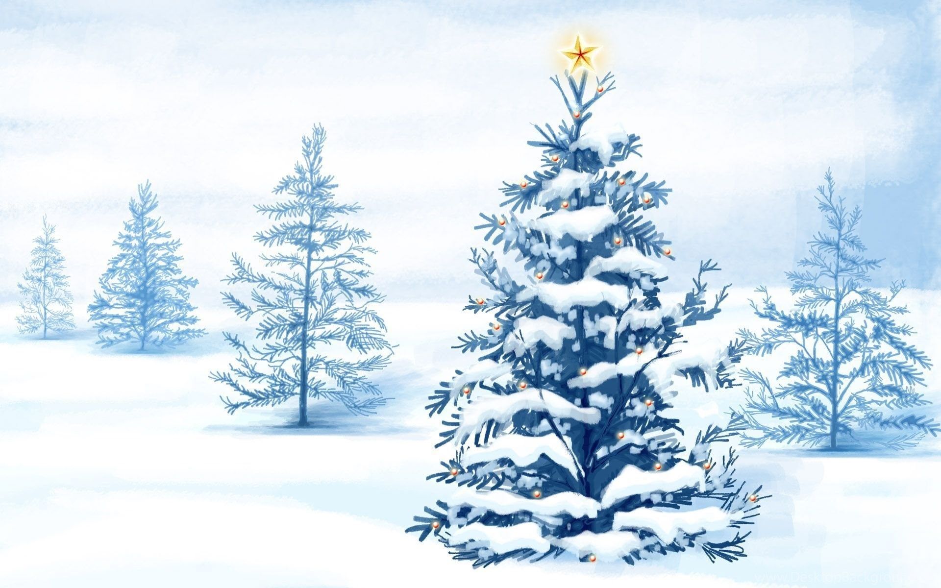 Christmas Snow Trees Wallpaper Desktop Background