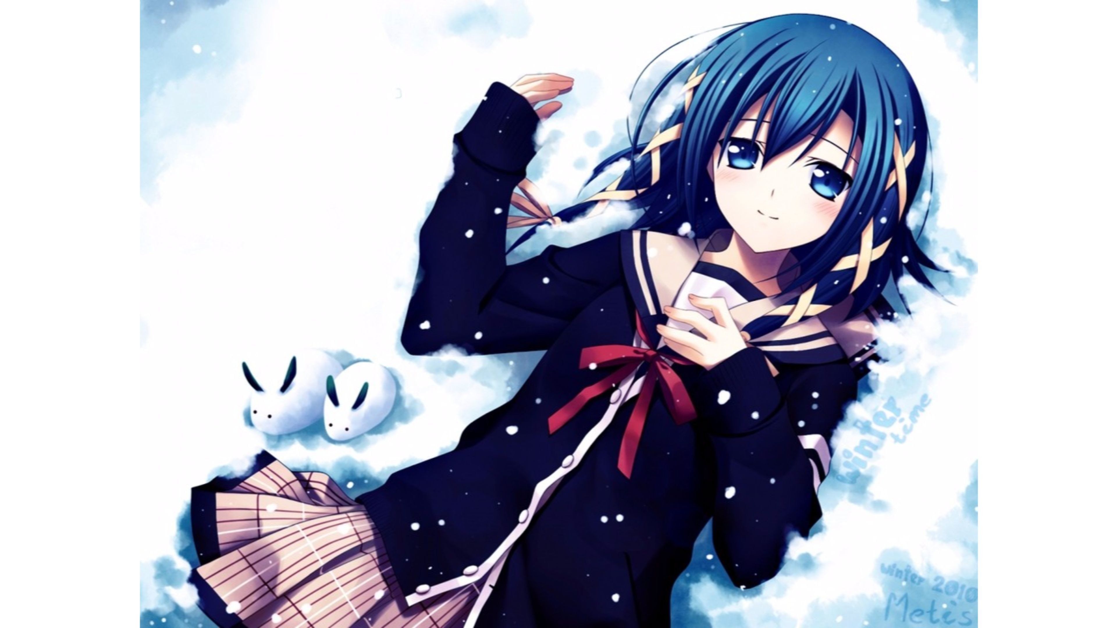 Cute kawai anime girl wallpaper with blue hair