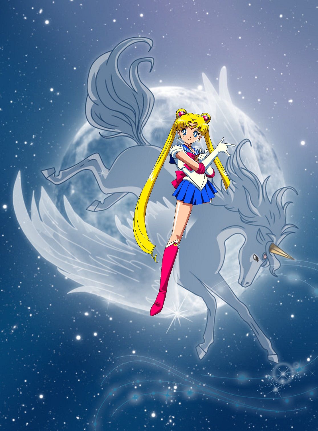 Sailor Moon riding Pegasus Moon fan Art