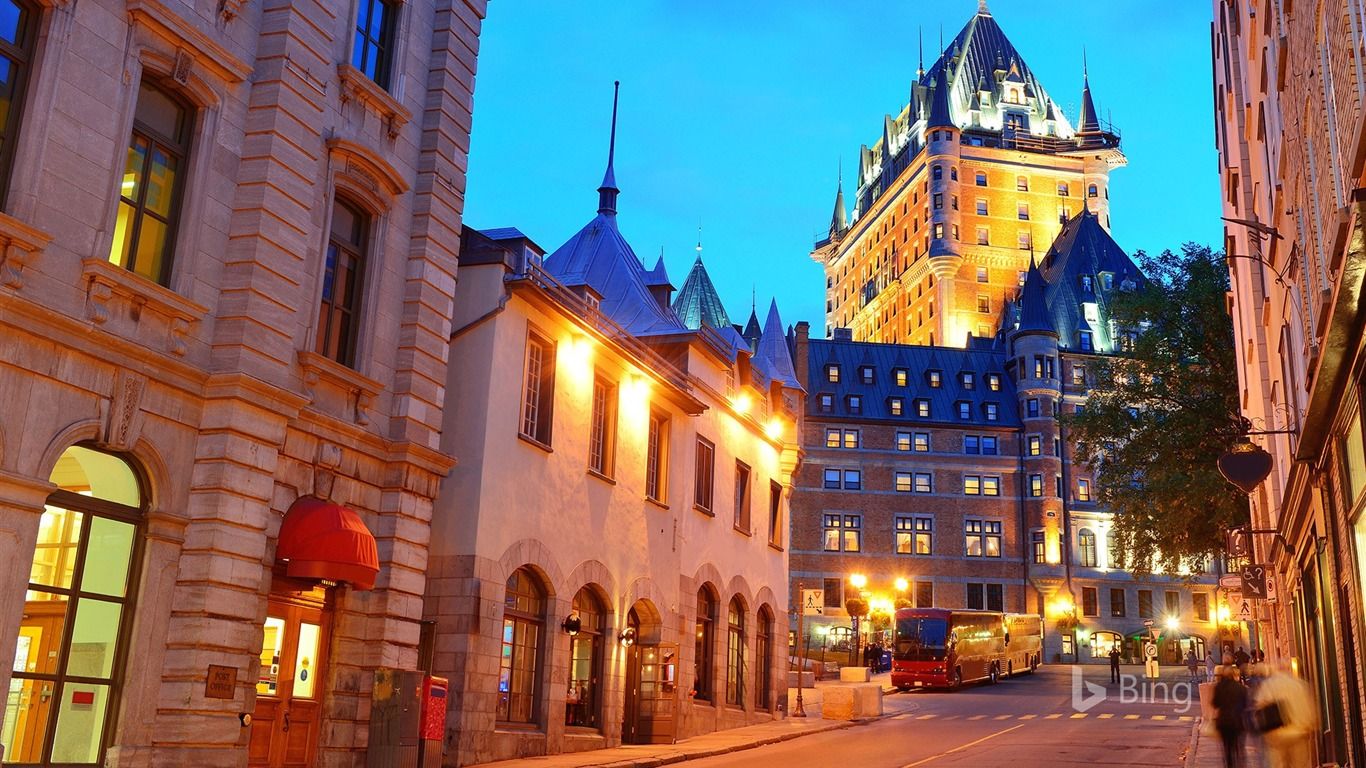 Canada Quebec City Chateau Nightscape 2017 Bing Desktop Park National Historic Site HD Wallpaper