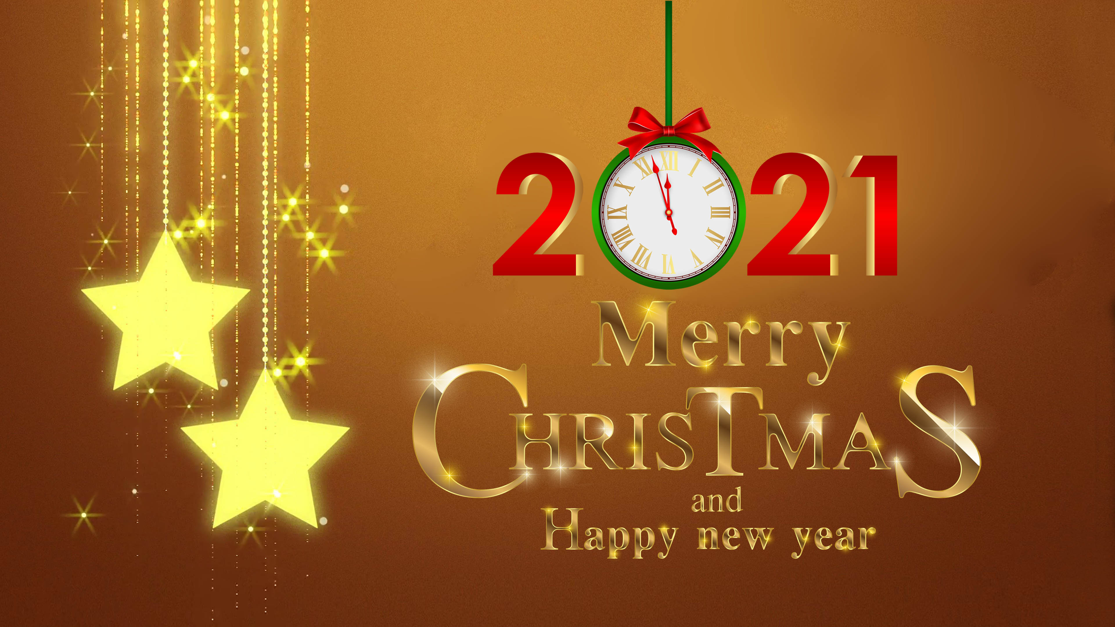 Merry Christmas And Happy New Year 2021 Gold 4k Ultra HD Desktop Wallpaper For Computers Laptop Tablet And Mobile Phones, Wallpaper13.com