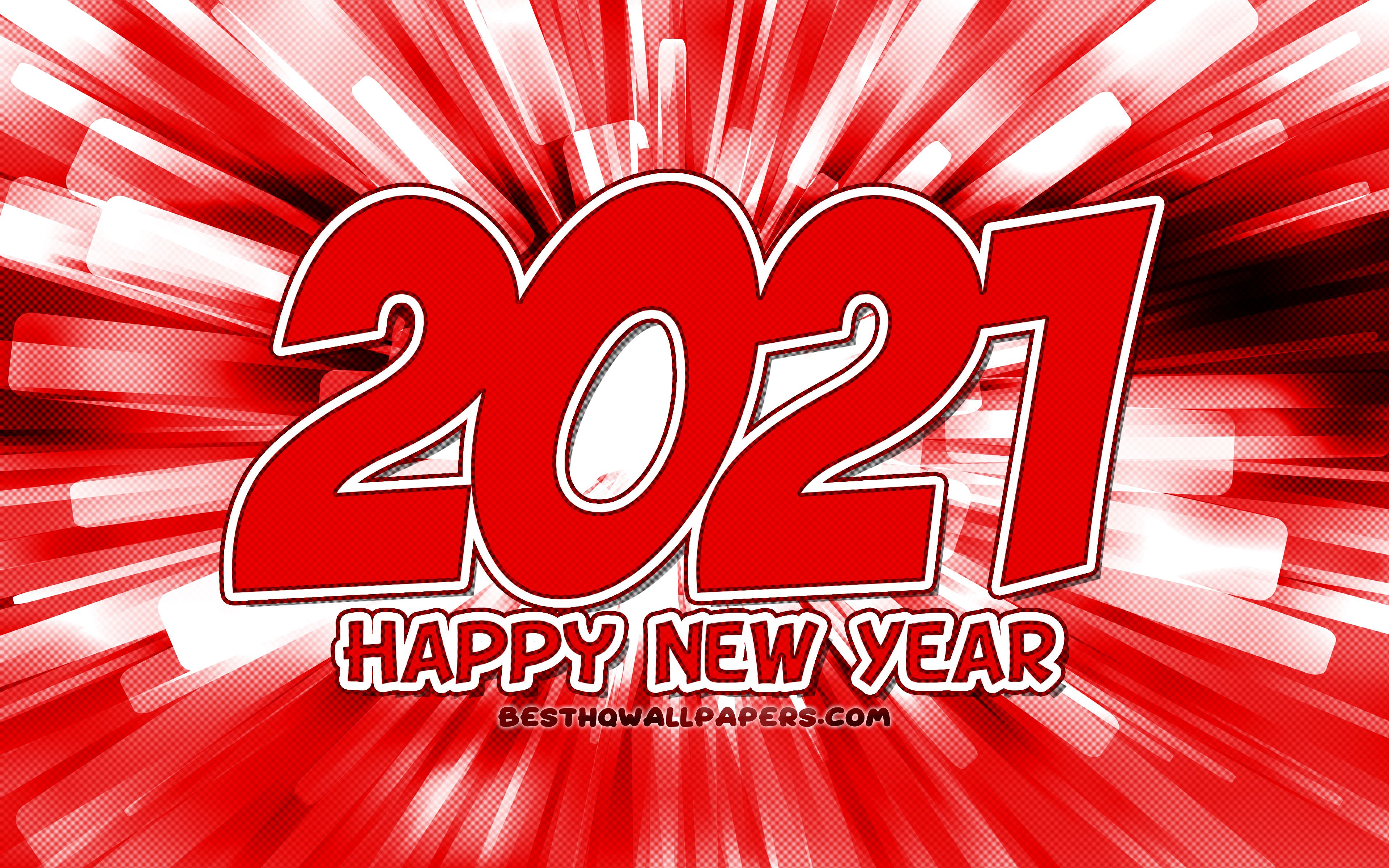 Download wallpapers Happy New Year 2021, 4k, red abstract rays, 2021 red digits, 2021 concepts, 2021 on red background, 2021 year digits for desktop with resolution 3840x2400. High Quality HD pictures wallpapers