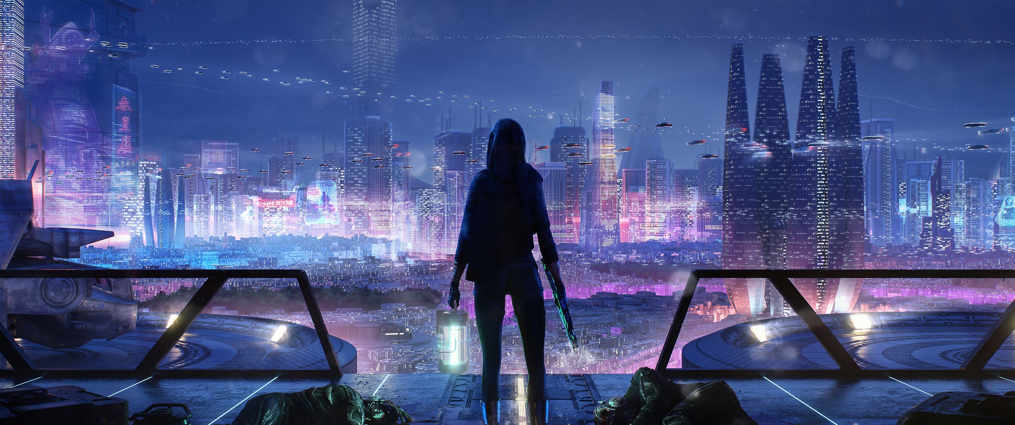 Sci Fi Night City Cityscape 4K Wallpaper