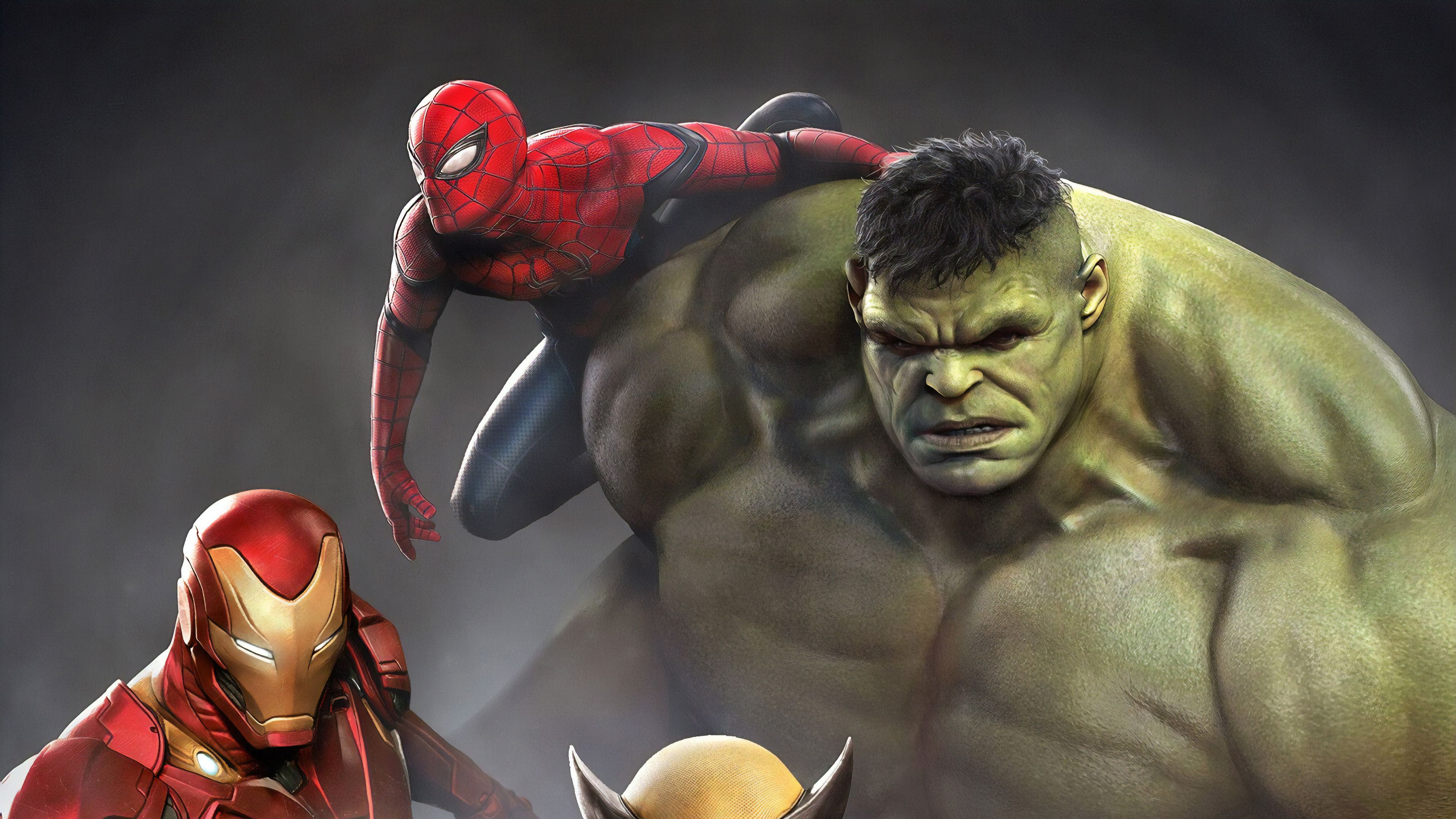 Iron Man Hulk Spiderman Wolverine 4k, HD Superheroes, 4k Wallpaper, Image, Background, Photo and Picture