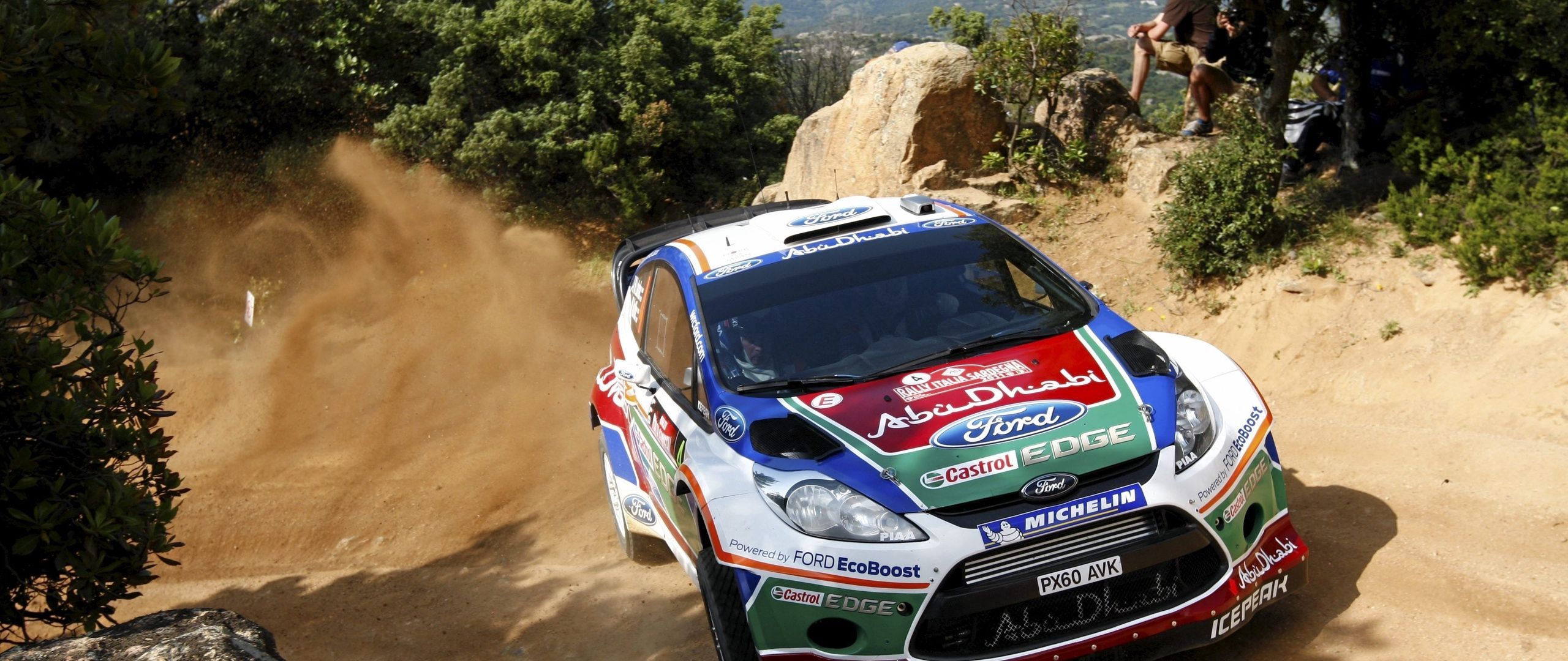 Download wallpaper 2560x1080 rally, wrc, dust, fiesta, ford dual wide 1080p HD background