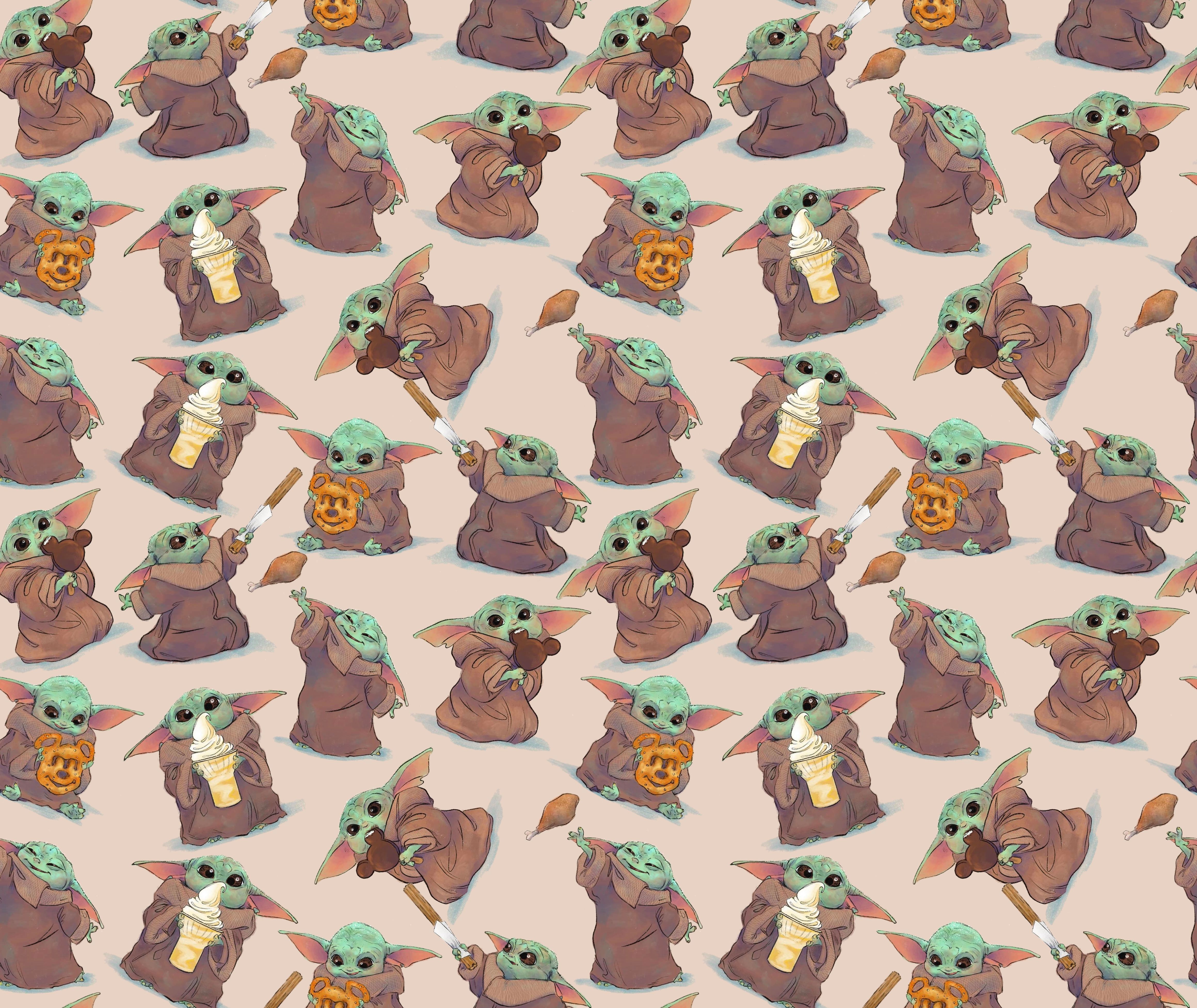 Baby Yoda with Park Snacks. Yoda wallpaper, Disney wallpaper, Disney fabric