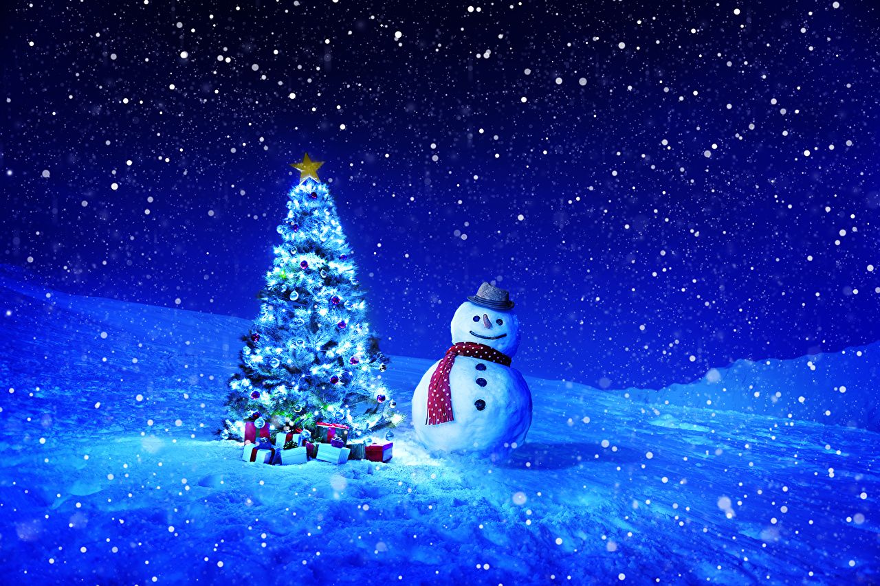 Desktop Wallpaper Christmas Winter Christmas tree Sky Snow Snowmen