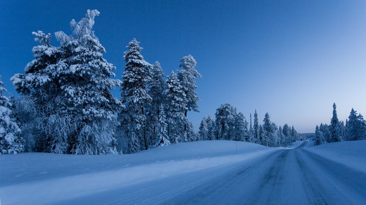 Finland Winter Roads Snow Trees Nature wallpaperx1687