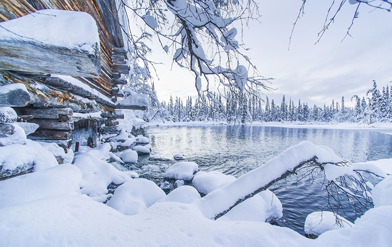 Wallpaper Lapland region Finland Nature Winter Snow Lake