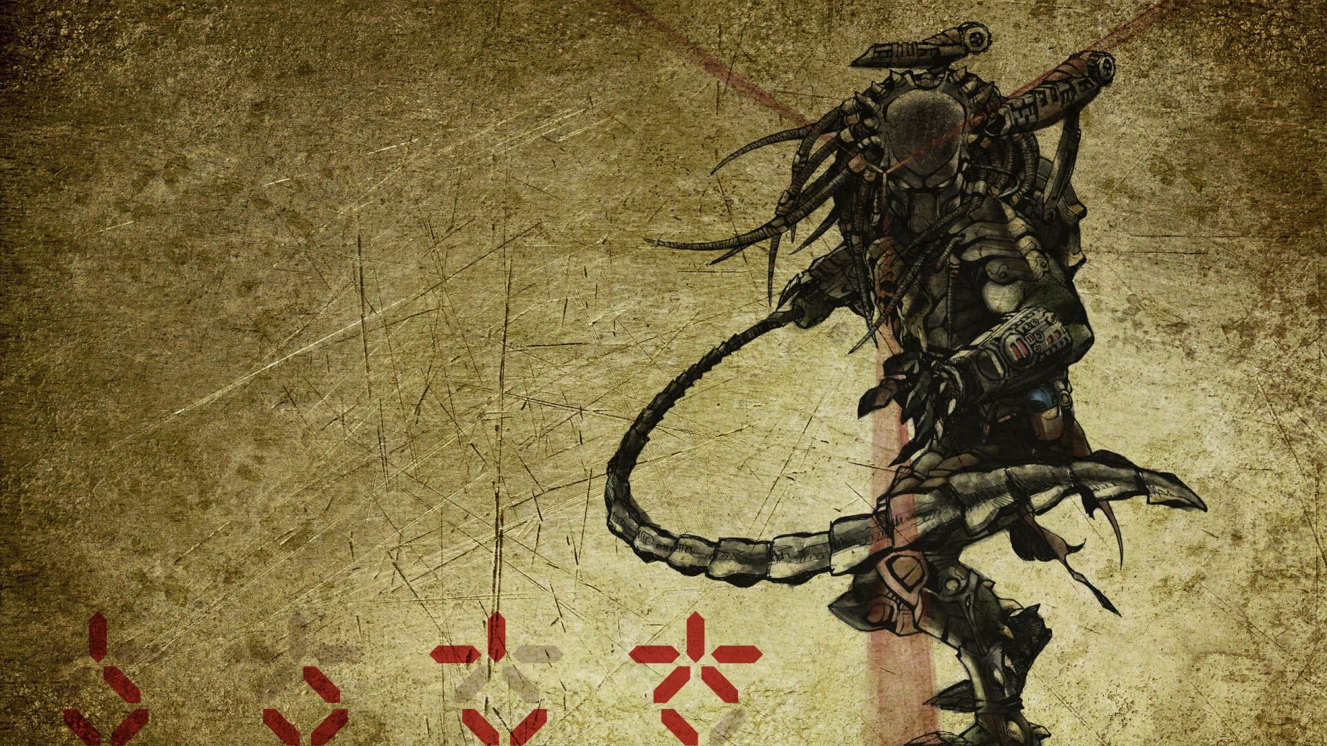 Download 1920x1080 HD Wallpaper predator armor art laser japanese painting rinpa, Desktop Background HD