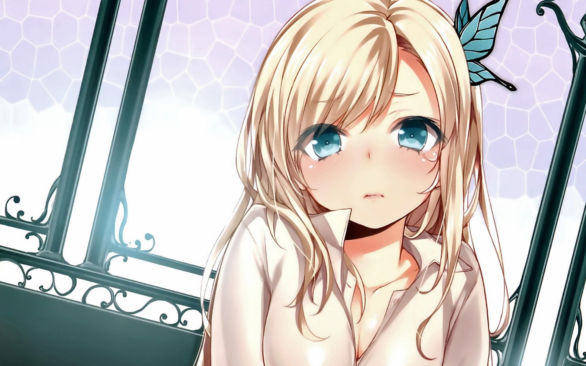 Kashiwazaki Sena, crying, Boku Wa Tomodachi Ga Sukunai, butterflies wallpaper