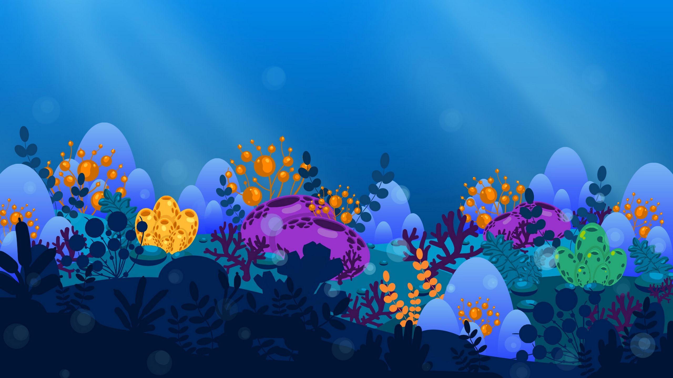 Download wallpaper 2560x1440 seaweed, sea, art, vector widescreen 16:9 HD background