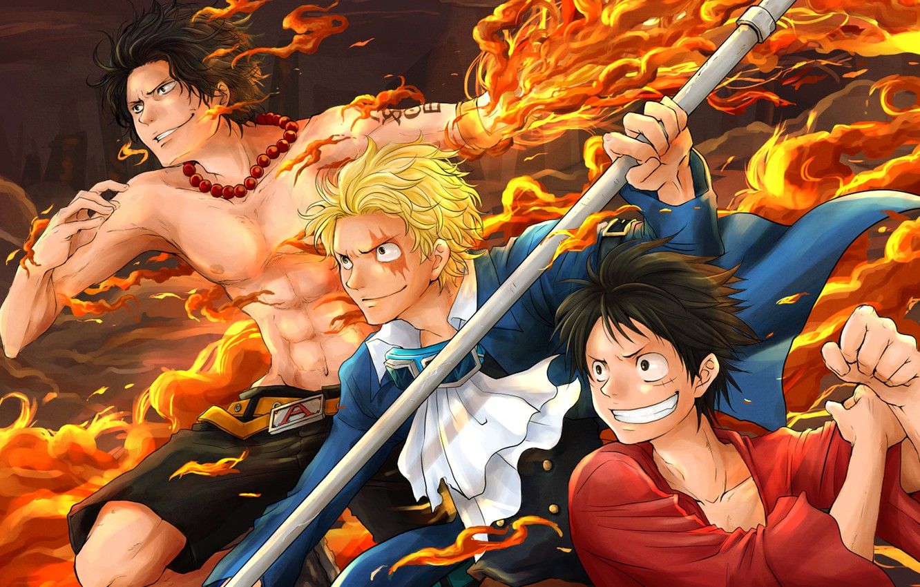 Wallpaper anime, art, one piece, Portgas D. Ace, Ace, Luffy, Monkey D. Luffy image for desktop, section сёнэн