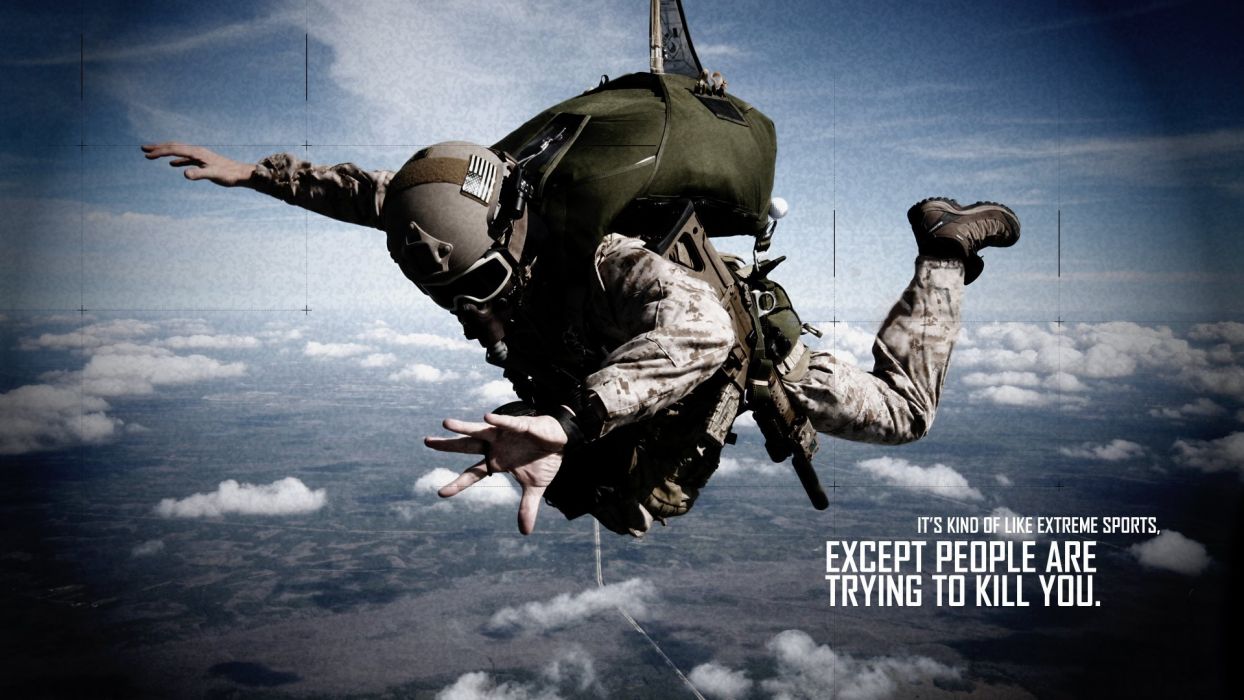 Soldier Skydive Fall Paratrooper warriors mask military text quotes statement dark wallpaperx1080