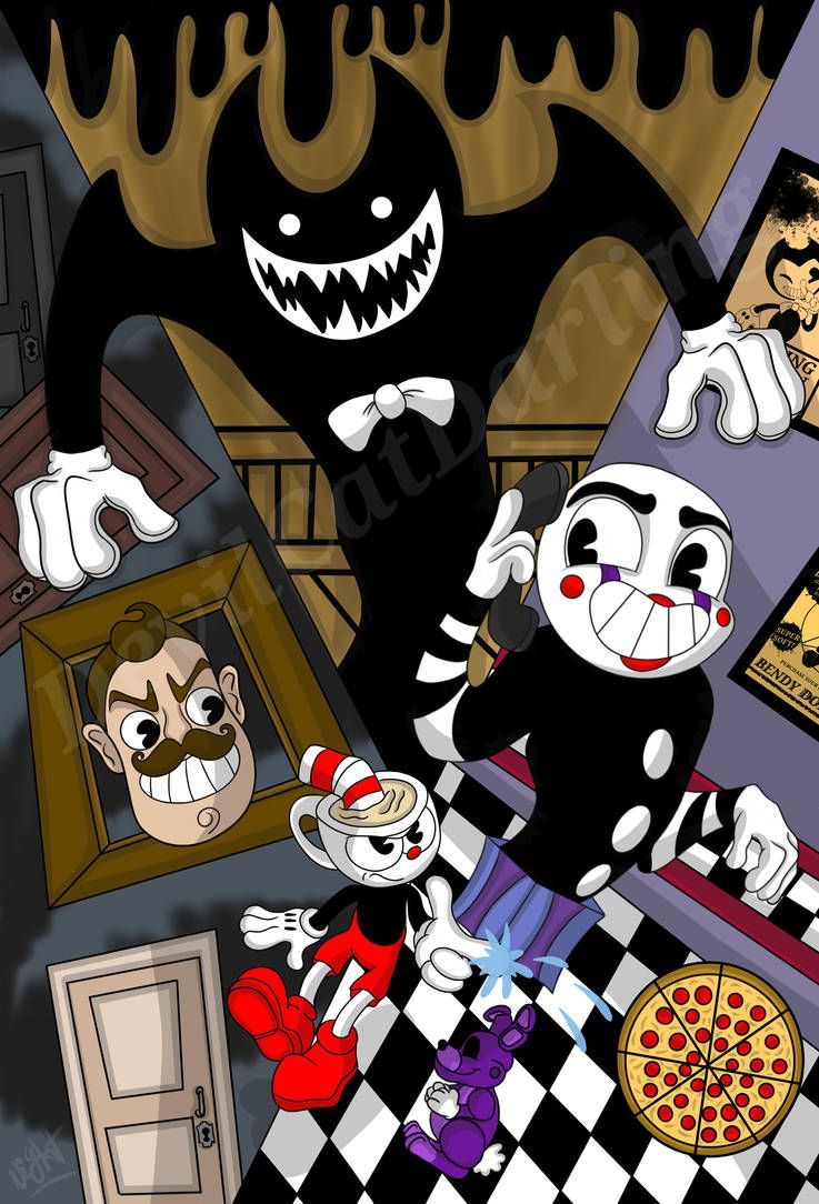 Fandom Frenzy by Devilcatdarling. Anime films, Cartoon crossovers, Bendy and the ink machine