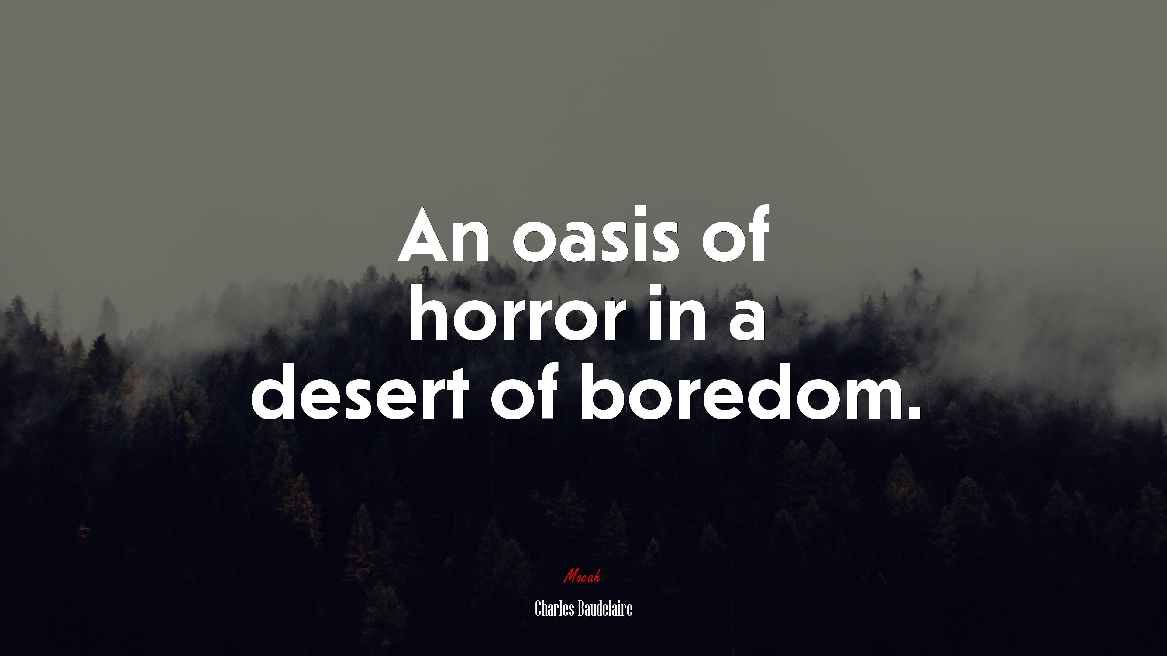 An oasis of horror in a desert of boredom. Charles Baudelaire quote, 4k wallpaper. Mocah.org HD Desktop Wallpaper