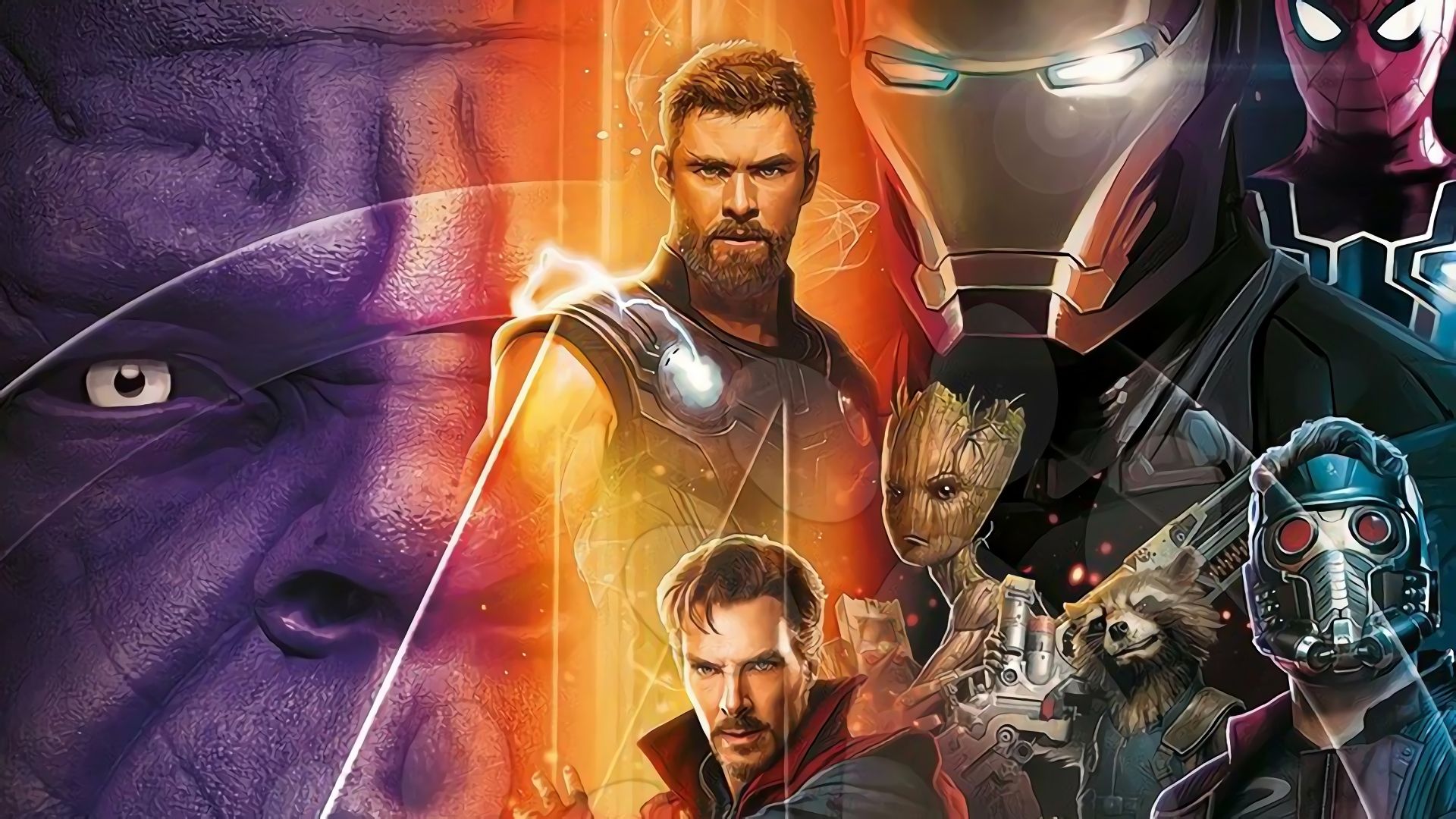Avengers: Infinity War Thanos Thor Iron Man Spideman Groot Doctor Strange Rocket Raccoon Star Lord HD