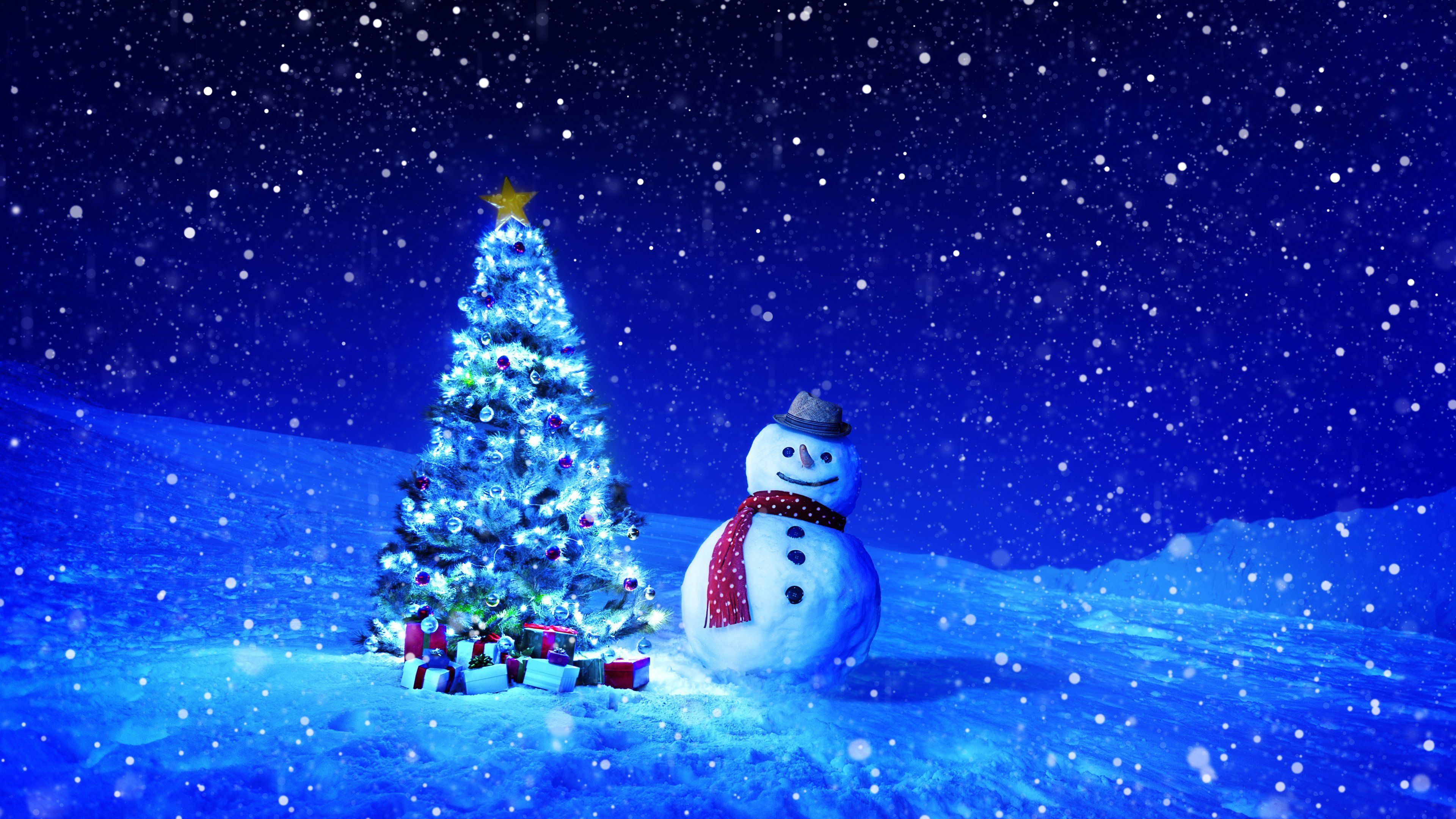 Download desktop wallpaper Snow Winter Night Christmas Tree 3840x2160