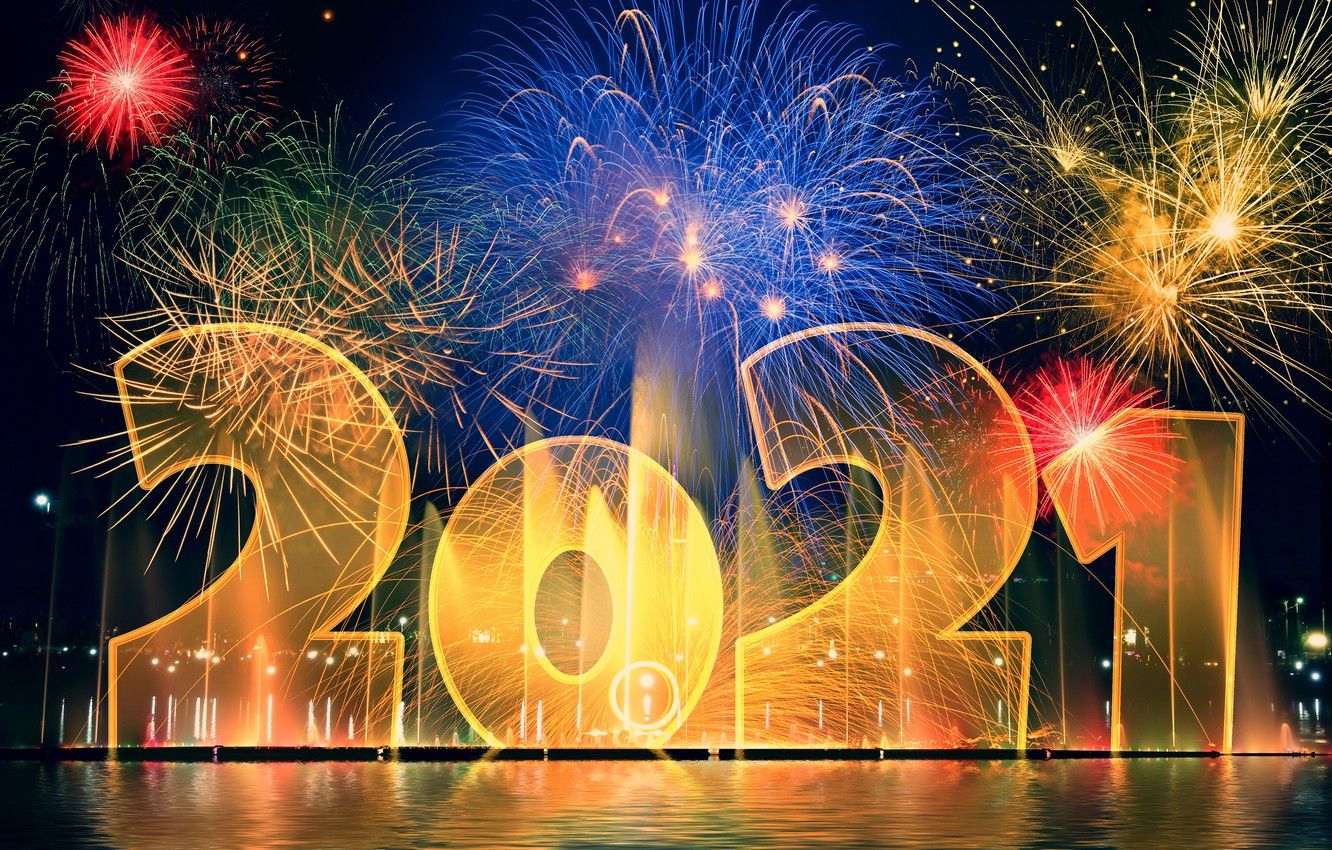 Wallpaper night, holiday, new year, salute, figures, fireworks, black background, date - for desktop, section новый год