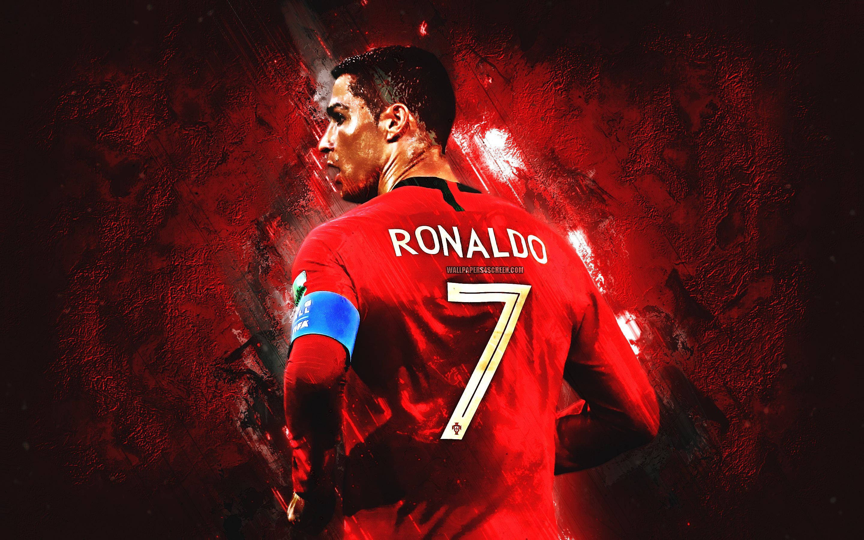 Download wallpaper Cristiano Ronaldo, grunge, Portugal National Team, soccer, CR back view, Portuguese football team for desktop with resolution 2880x1800. High Quality HD picture wallpaper