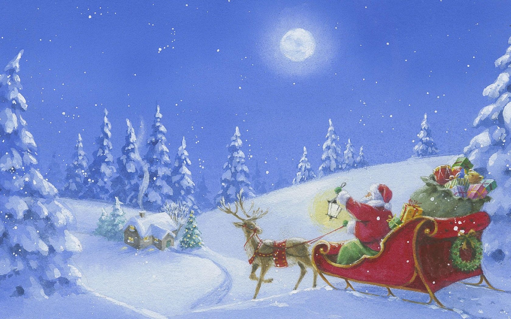 Santa Sleigh, christmas, winter, vector, reindeer desktop PC and Mac wallpaper