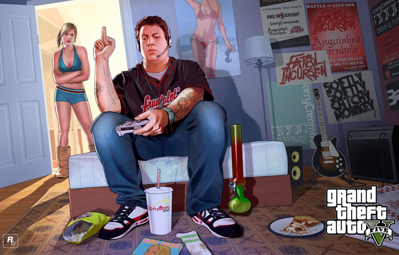 Wallpaper room, boy, girl, poster, gta, Grand Theft Auto V, Rockstar Games, Jimmy, Tracy, Tracey and Jimmy image for desktop, section игры
