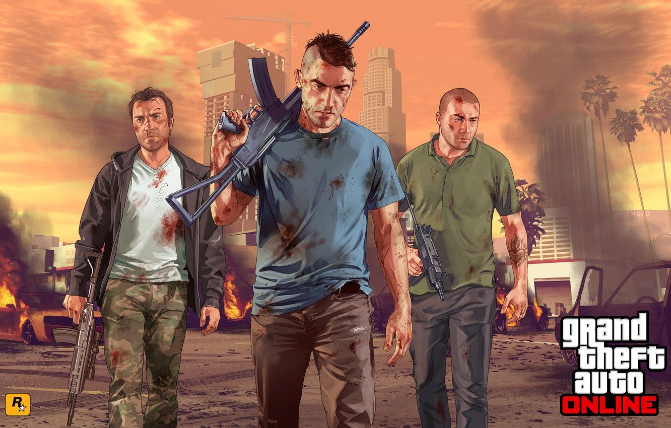 Wallpaper the city, soldiers, art, Grand Theft Auto gta online, Team survivor, AK - for desktop, section игры