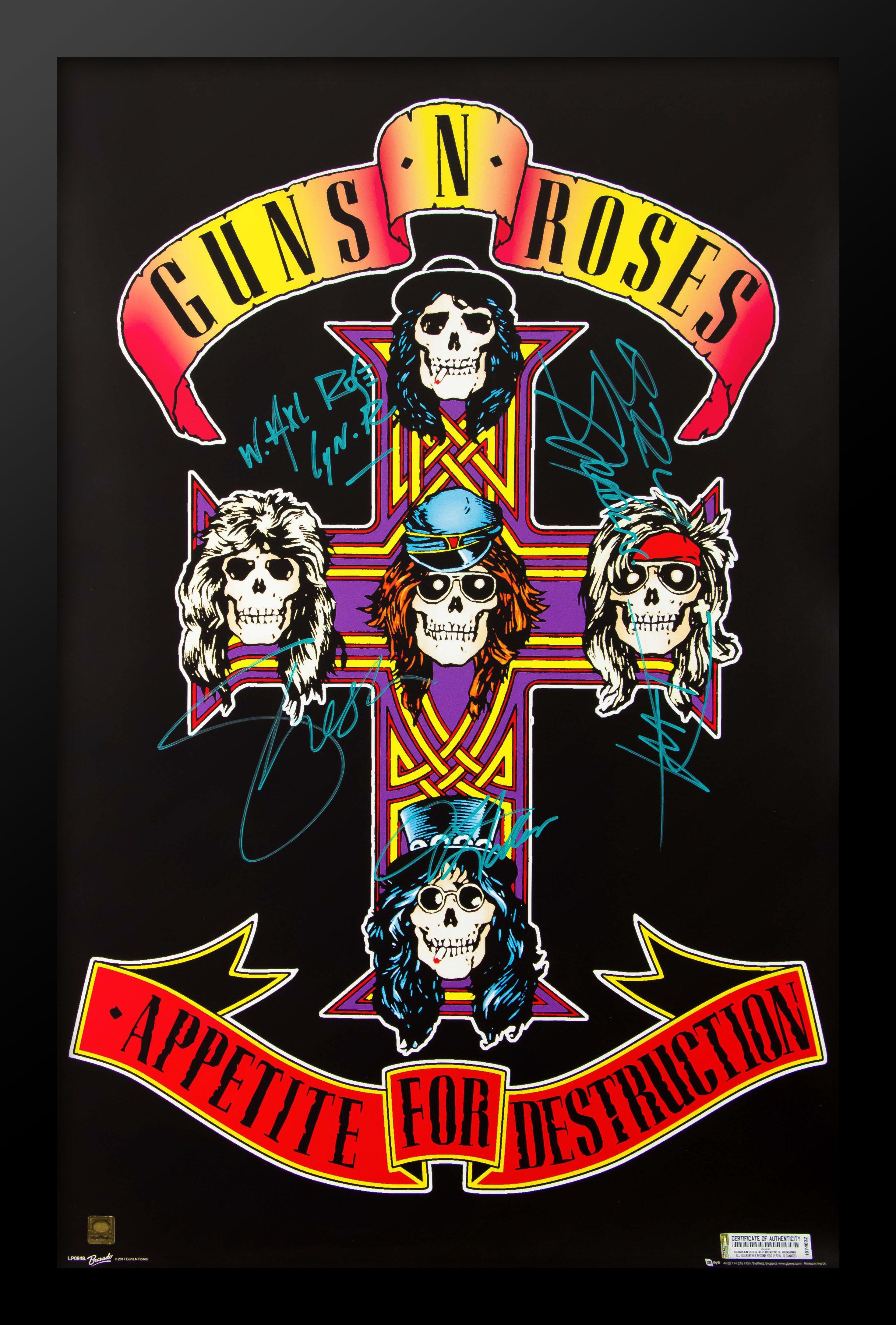 Guns N' Roses 'Appetite for Destruction' Autographed Music Poster. Guns n roses, Music poster, Rock posters
