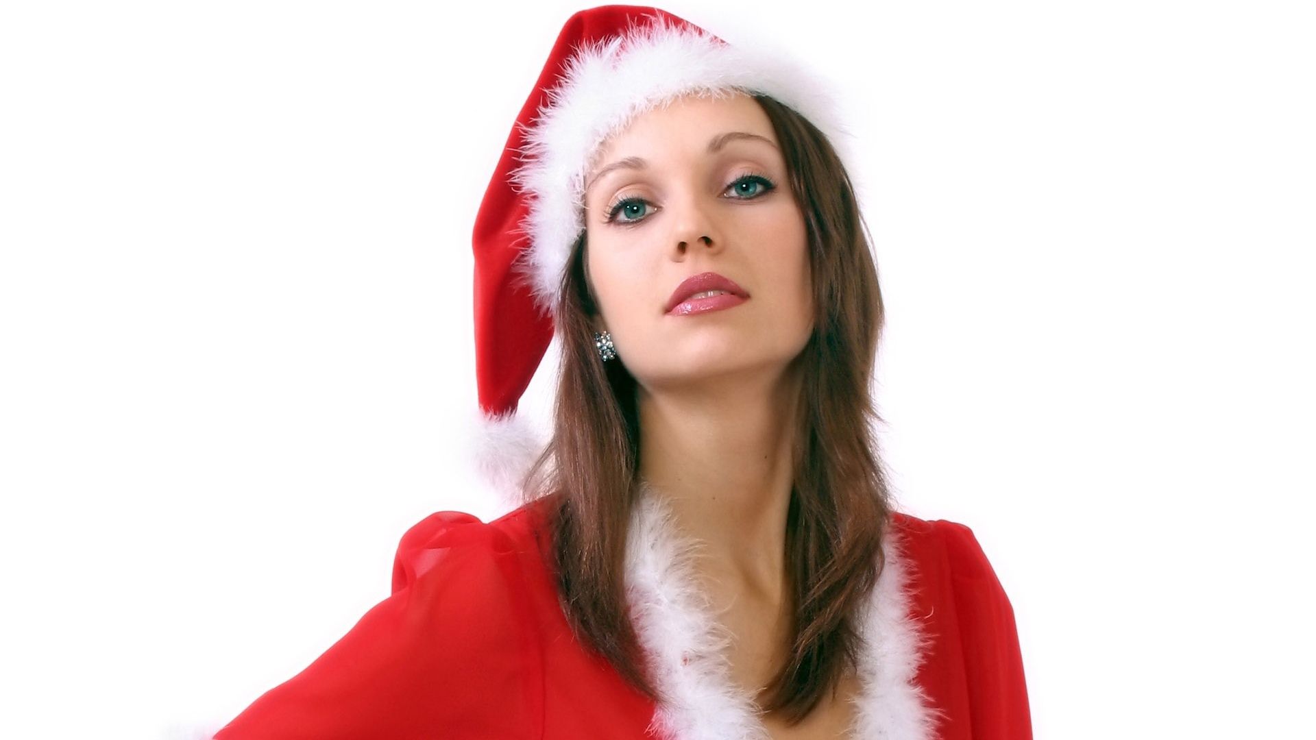 Female Santa Claus with Blue Eyes
