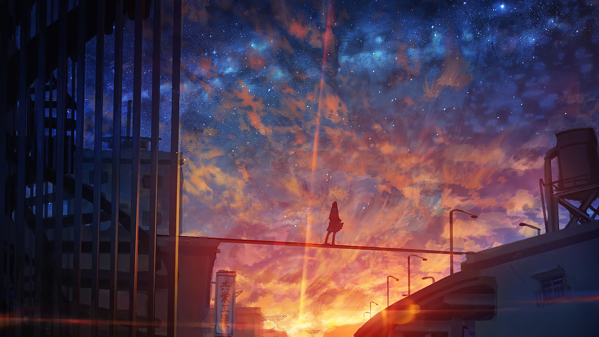 Starry Sky Anime Girl Wallpaper