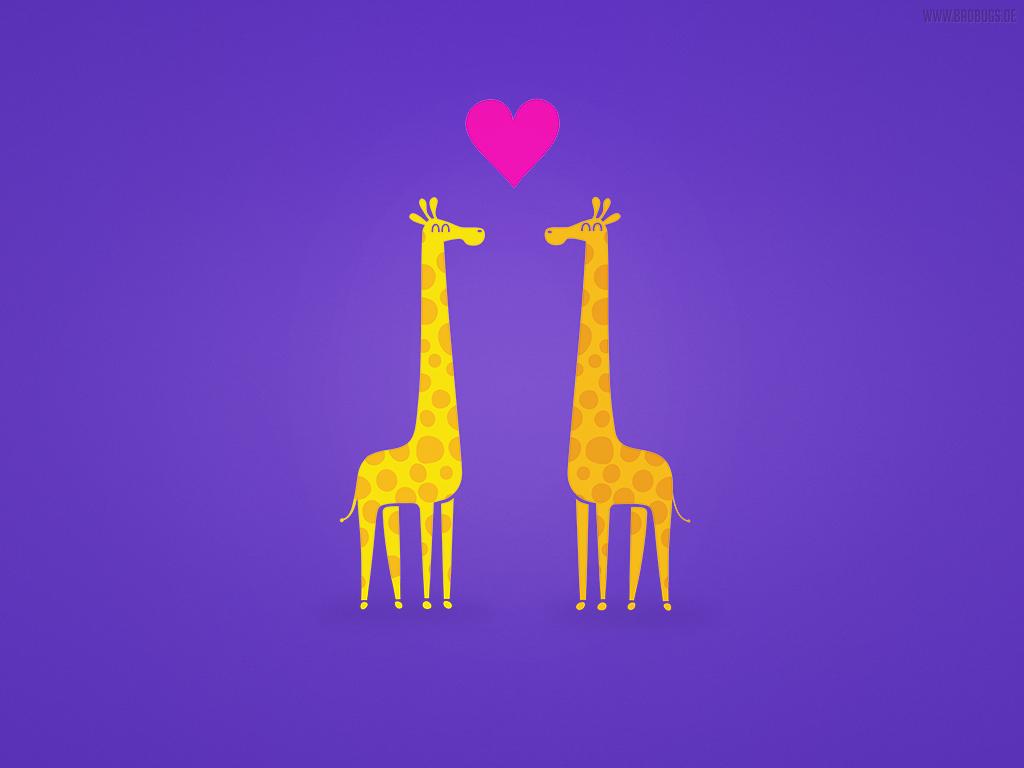 Free Wallpaper Cute cartoon giraffe couple in Love